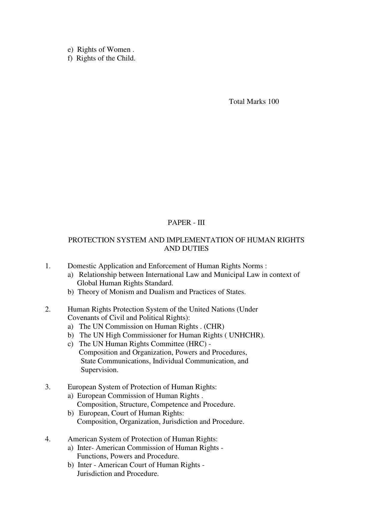 RTMNU Post Graduate Teaching Department of Law of MASTER OF HUMAN RIGHTS AND DUTIES EDUCATION (MHRDE) (MASTER OF HUMAN RIGHTS, DUTIES AND EDUCATION) Syllabus. - Page 6