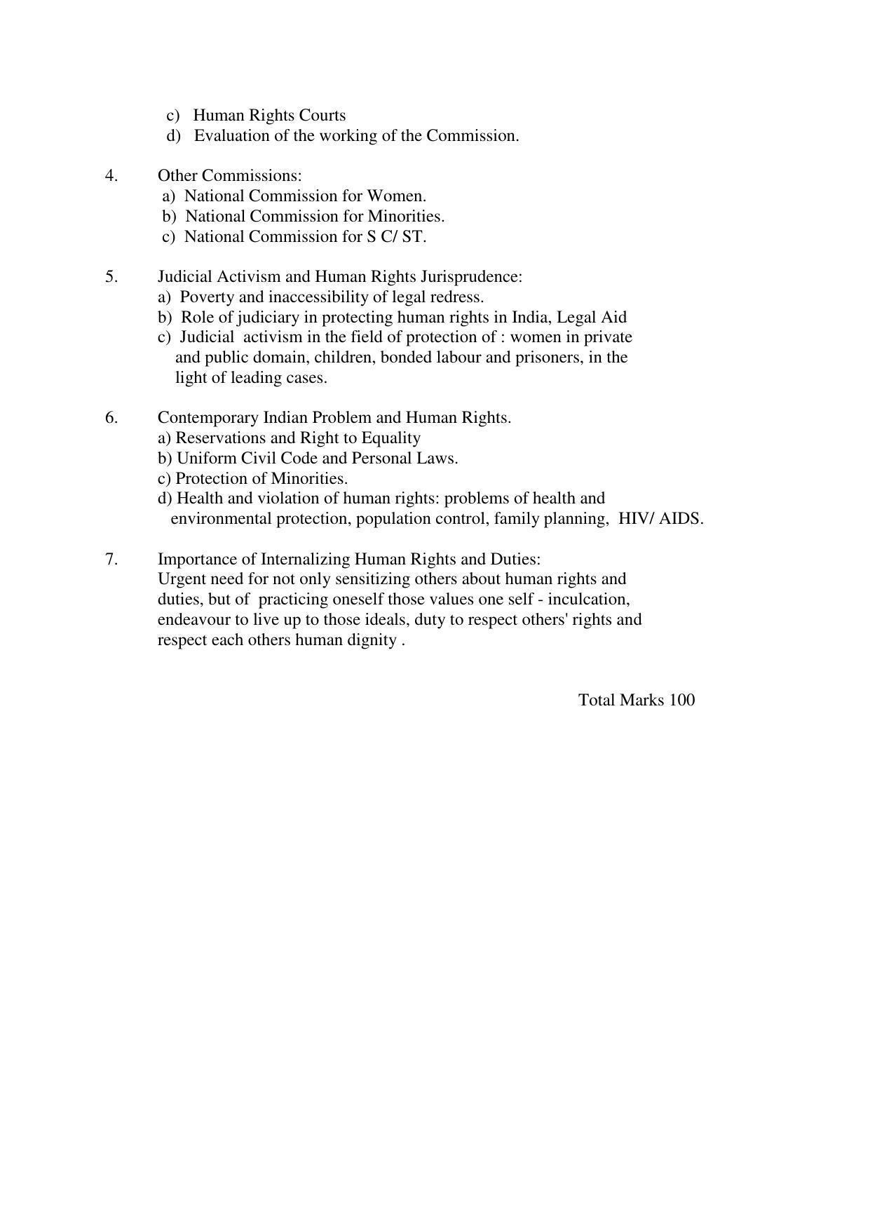 RTMNU Post Graduate Teaching Department of Law of MASTER OF HUMAN RIGHTS AND DUTIES EDUCATION (MHRDE) (MASTER OF HUMAN RIGHTS, DUTIES AND EDUCATION) Syllabus. - Page 8