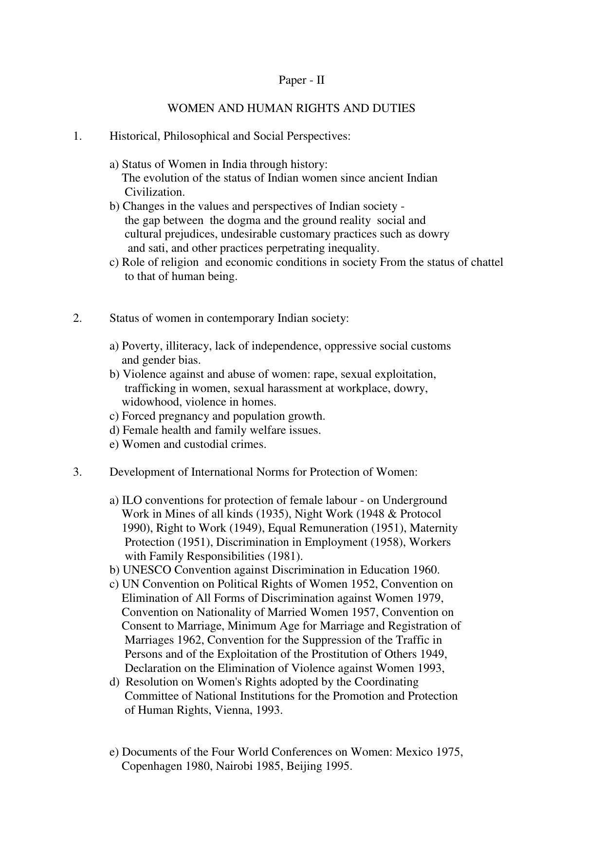 RTMNU Post Graduate Teaching Department of Law of MASTER OF HUMAN RIGHTS AND DUTIES EDUCATION (MHRDE) (MASTER OF HUMAN RIGHTS, DUTIES AND EDUCATION) Syllabus. - Page 12