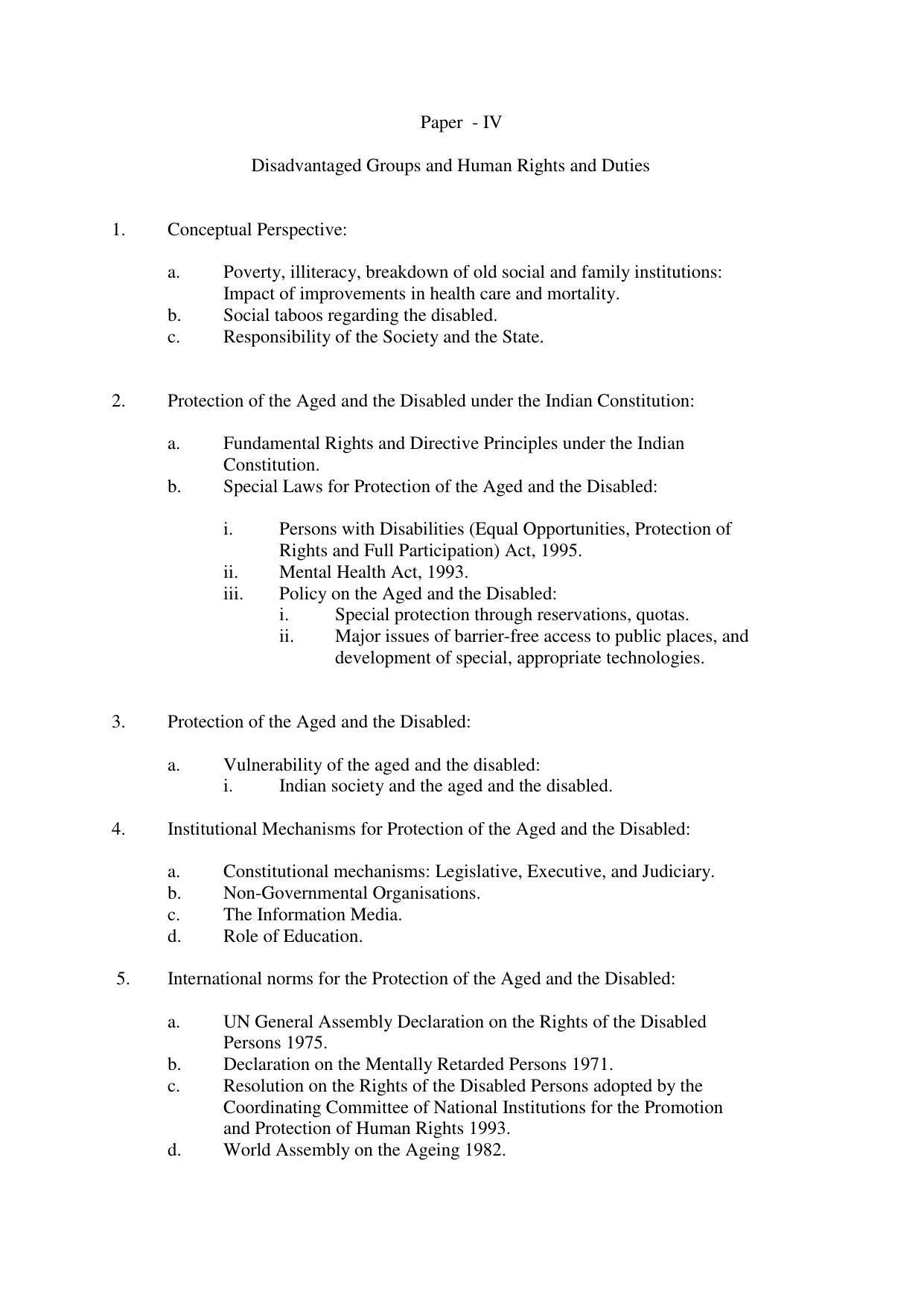 RTMNU Post Graduate Teaching Department of Law of MASTER OF HUMAN RIGHTS AND DUTIES EDUCATION (MHRDE) (MASTER OF HUMAN RIGHTS, DUTIES AND EDUCATION) Syllabus. - Page 15