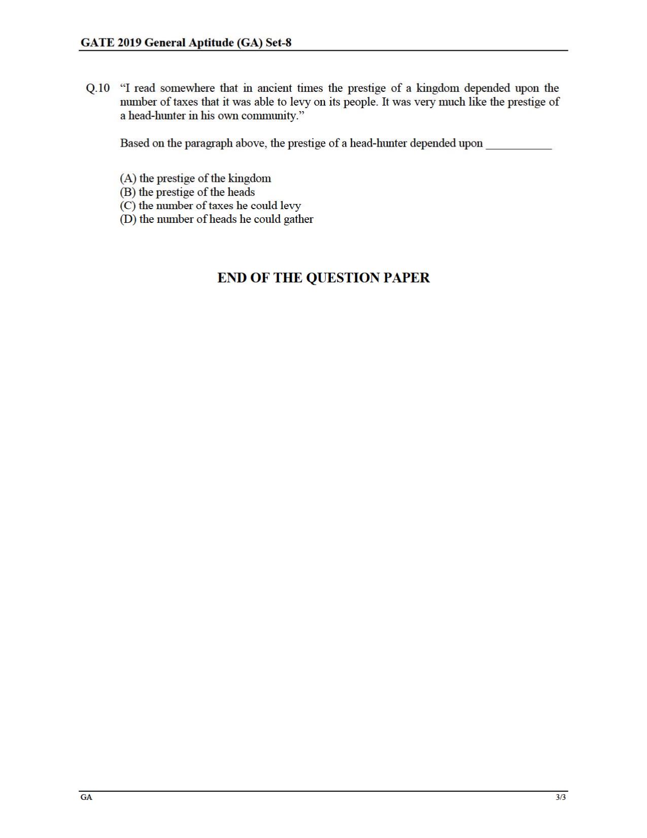 GATE 2019 Petroleum Engineering (PE) Question Paper - Page 3