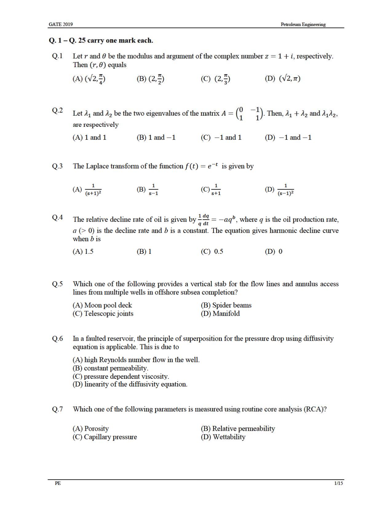GATE 2019 Petroleum Engineering (PE) Question Paper - Page 4