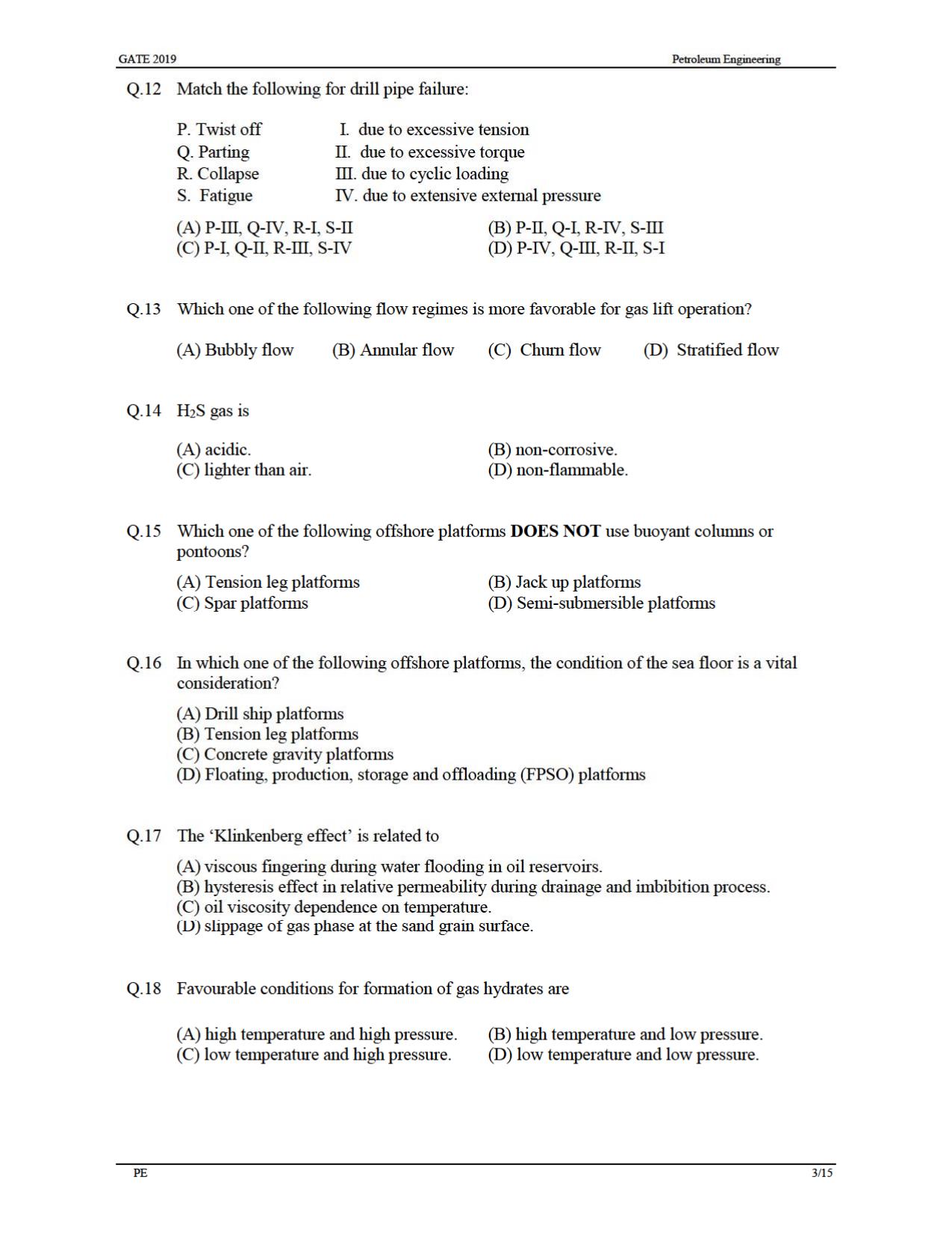 GATE 2019 Petroleum Engineering (PE) Question Paper - Page 6