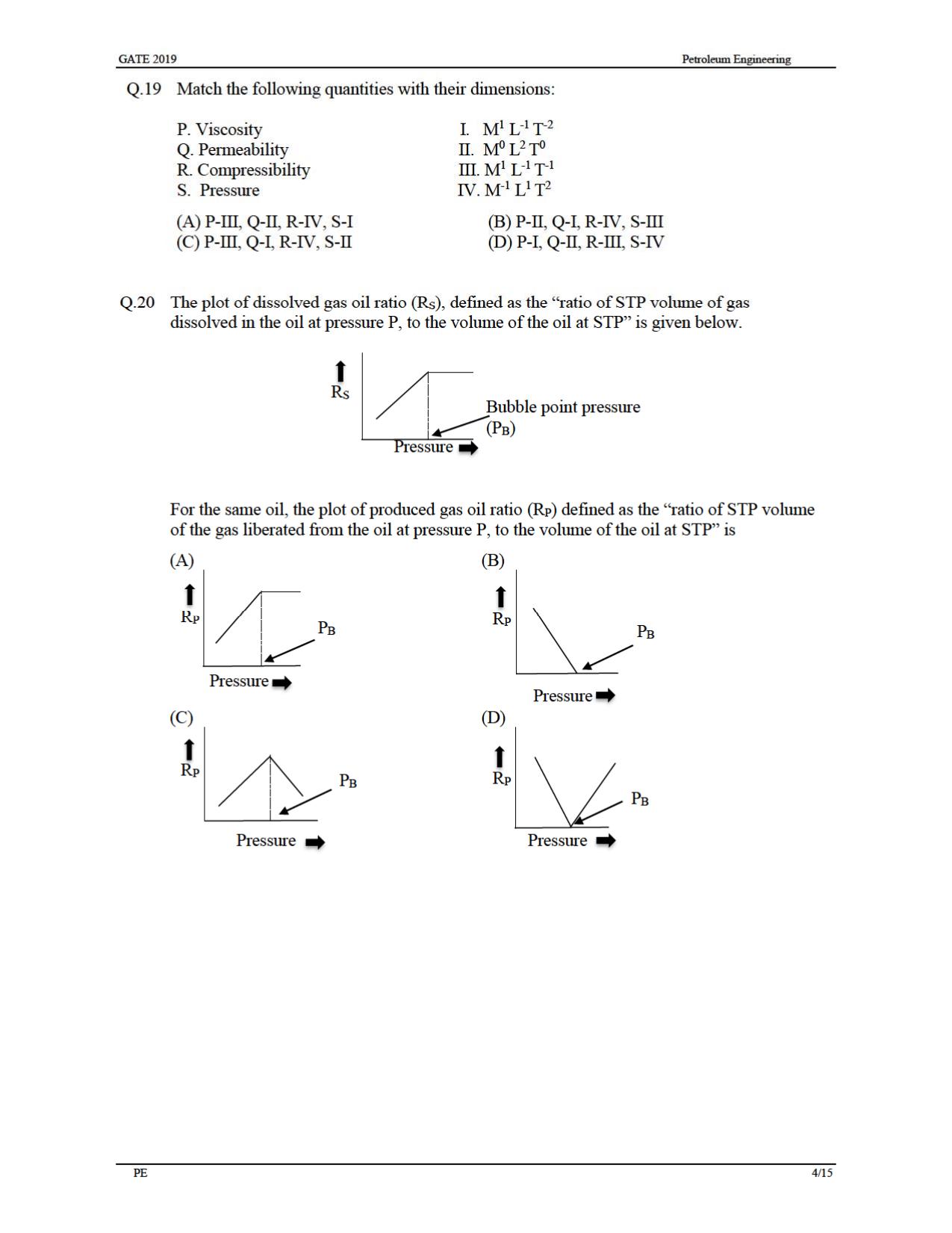 GATE 2019 Petroleum Engineering (PE) Question Paper - Page 7