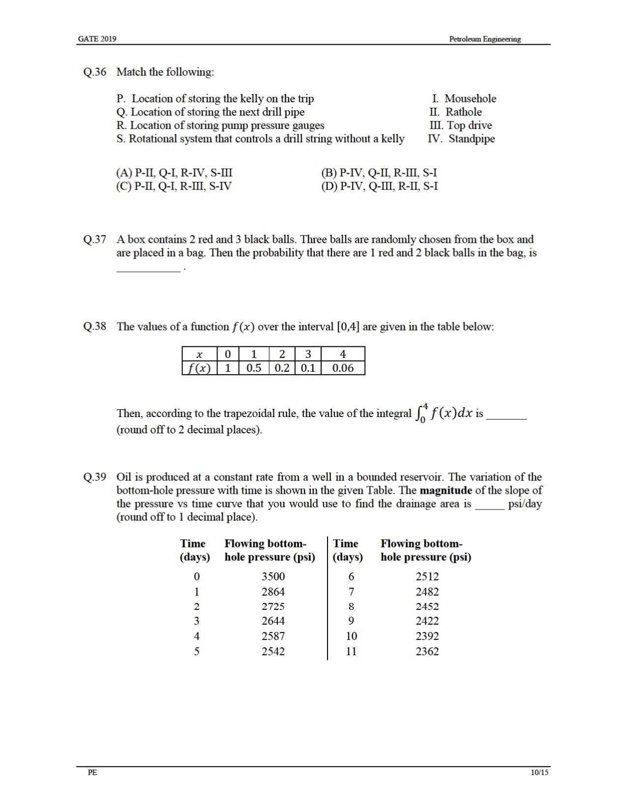 GATE 2019 Petroleum Engineering (PE) Question Paper - Page 13