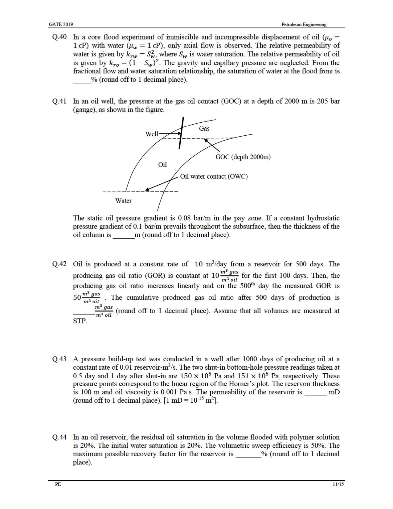 GATE 2019 Petroleum Engineering (PE) Question Paper - Page 14