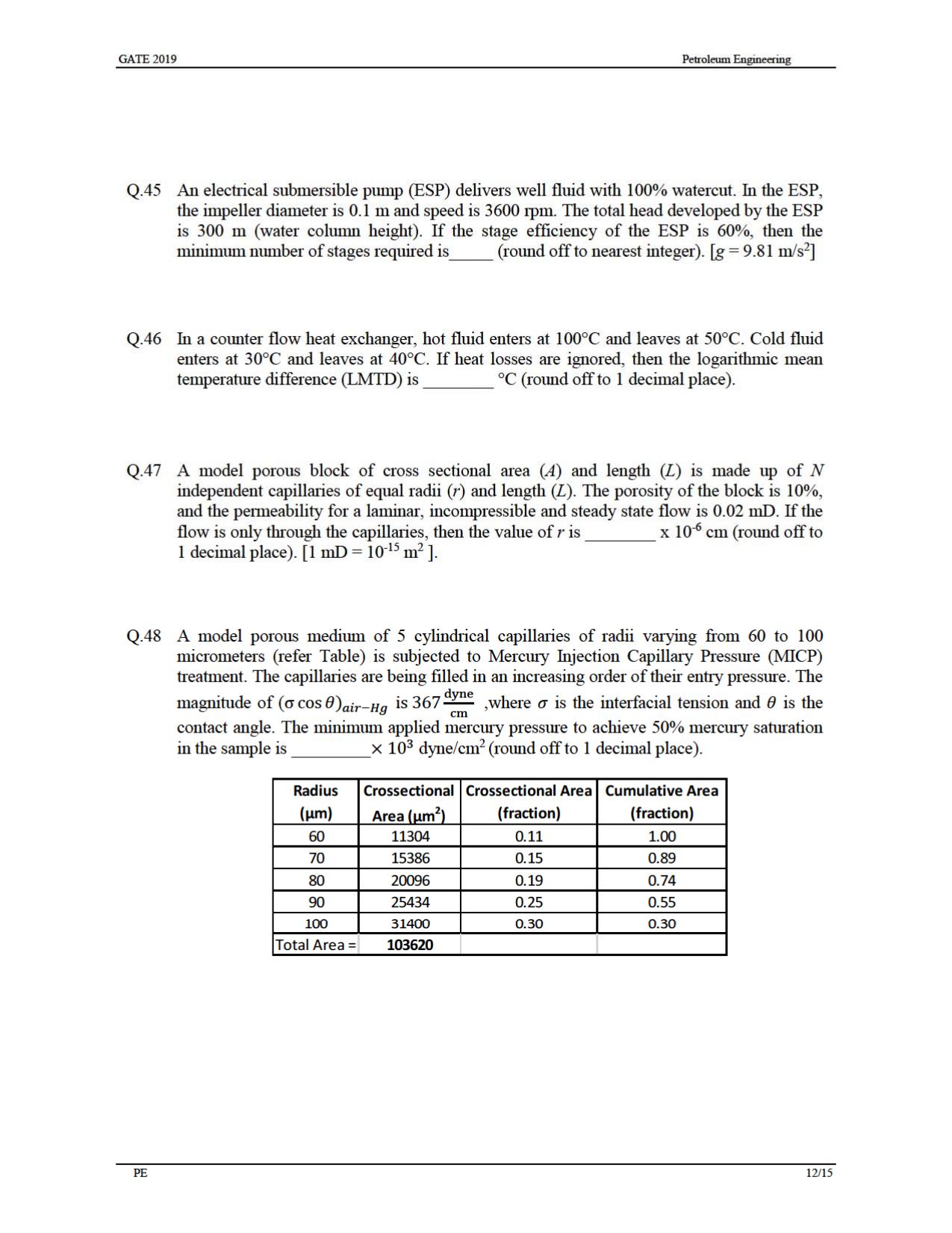 GATE 2019 Petroleum Engineering (PE) Question Paper - Page 15