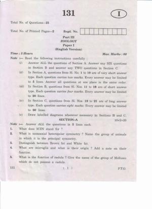AP Inter 1st Year Zoology-I (EM) May-2019-General Question Paper