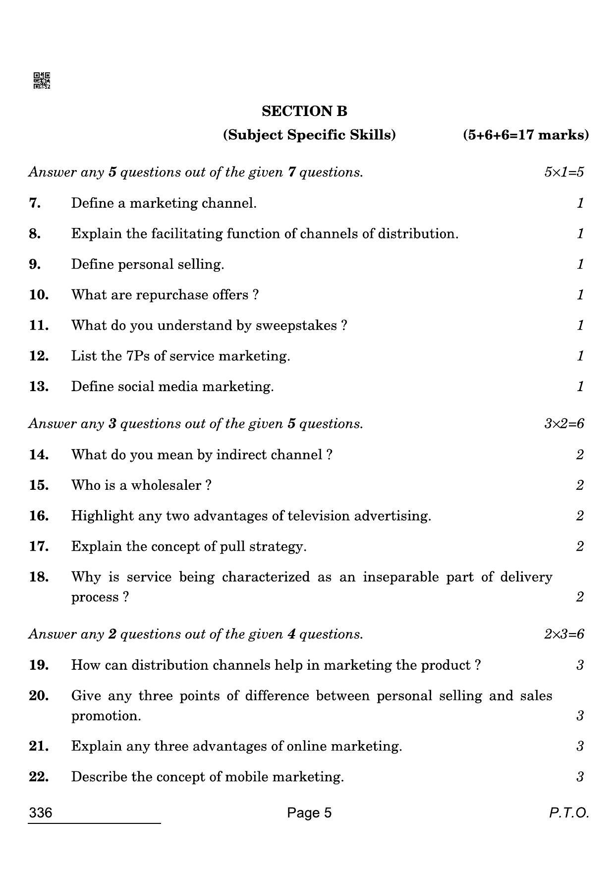CBSE Class 12 336 Marketing 2022 Compartment Question Paper - Page 5