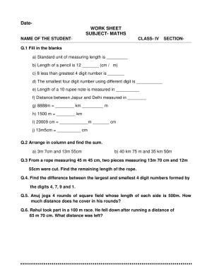 Worksheet for Class 4 Maths Assignment 92