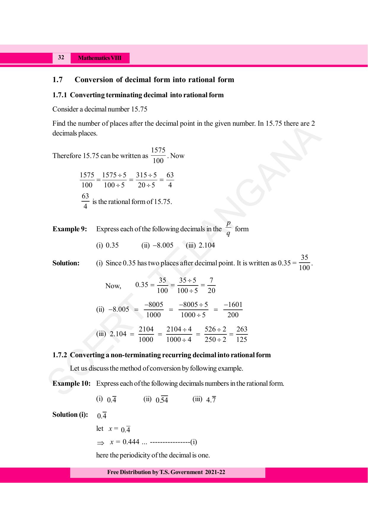 TS SCERT Class 8 Maths (English Medium) Text Book - Page 44