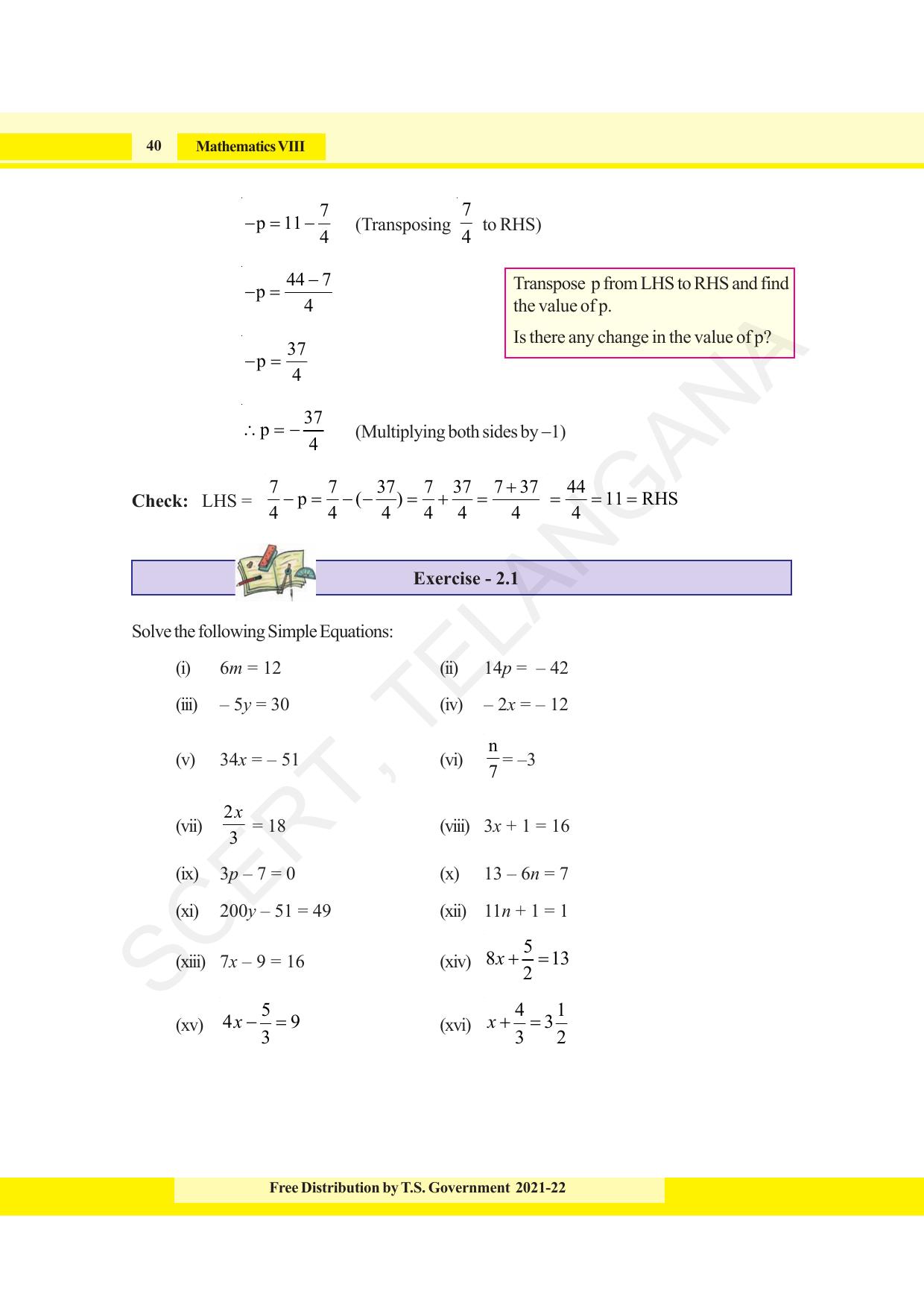 TS SCERT Class 8 Maths (English Medium) Text Book - Page 52