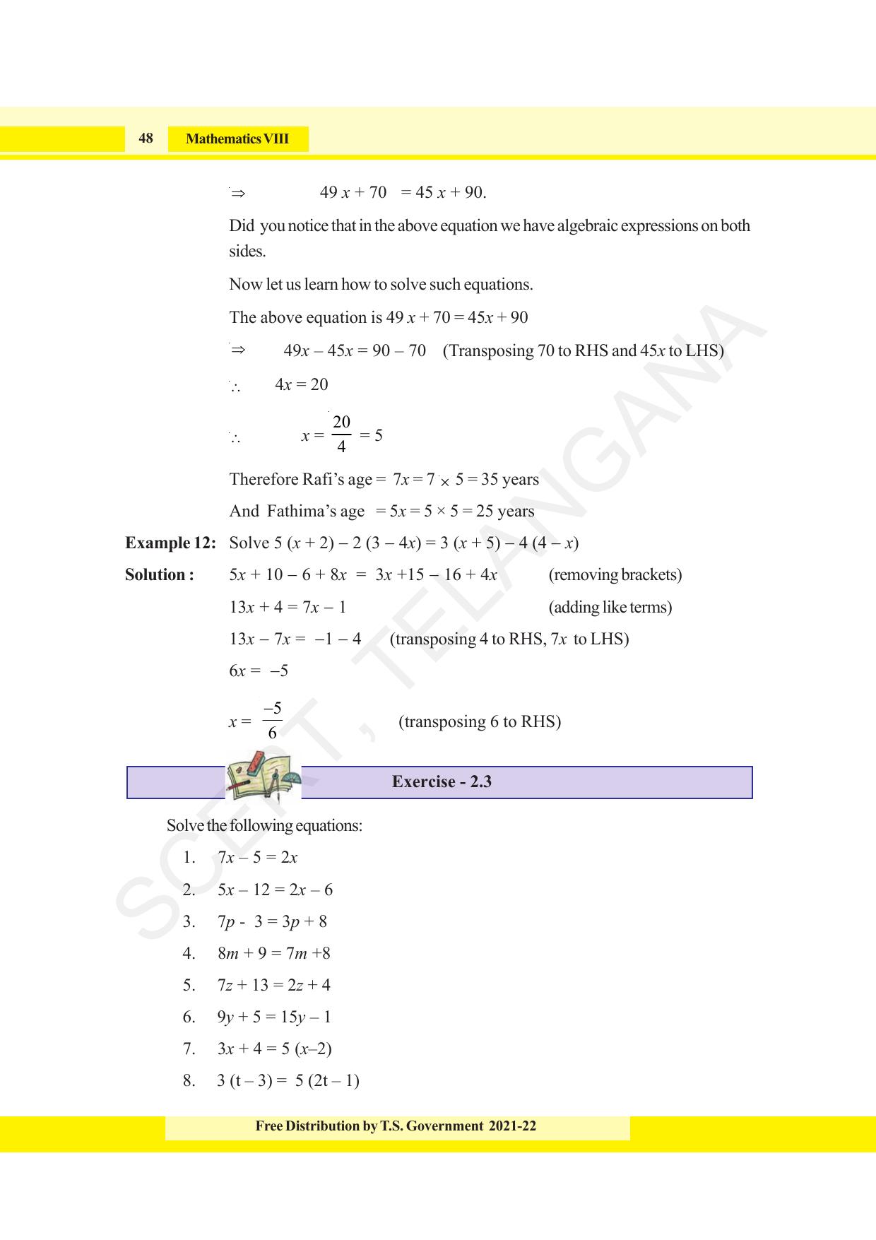 TS SCERT Class 8 Maths (English Medium) Text Book - Page 60