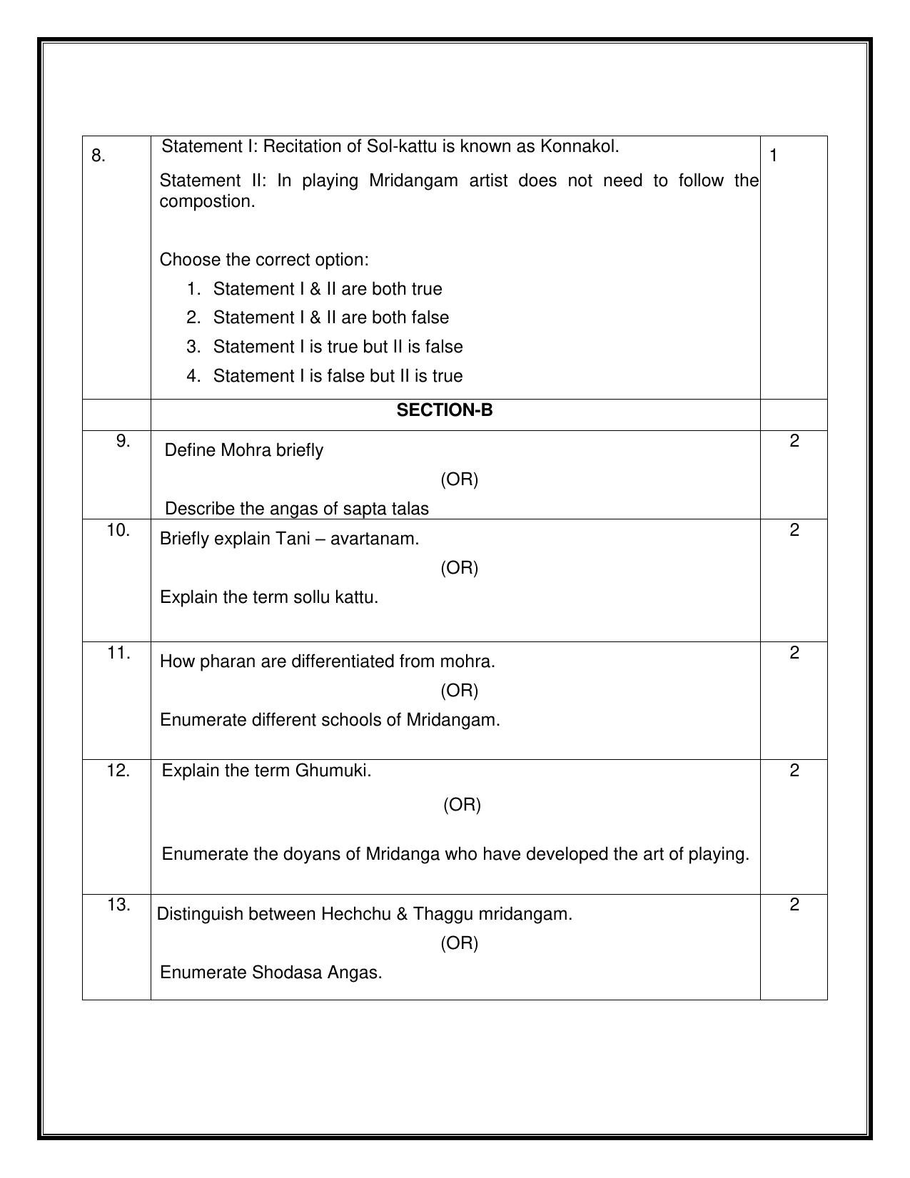 CBSE Class 10 Carnatic Music-Percussion Instruments Sample Paper 2025 - Page 3