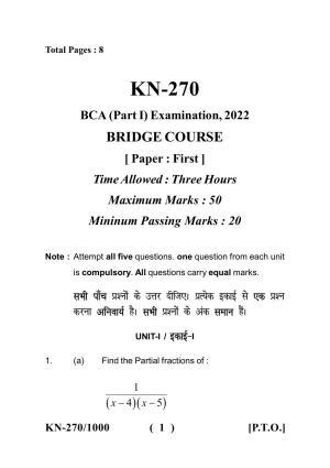 Sarguja University Question Paper - 2022 :  B.C.A Part One Bridge Course Paper I