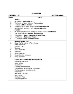 AP Board (APBIE) Class 12 All Languages  (Intermediate II Year) Syllabus
