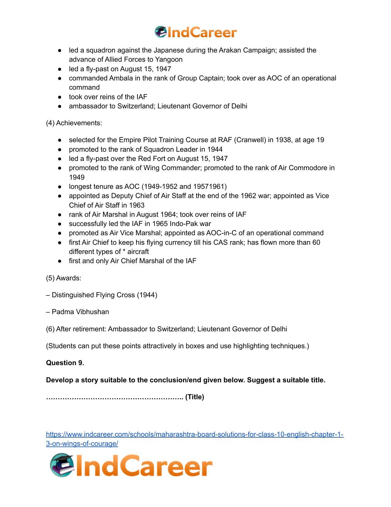 Maharashtra Board Solutions for Class 10- English: Chapter 1.3- On Wings of Courage - Page 14