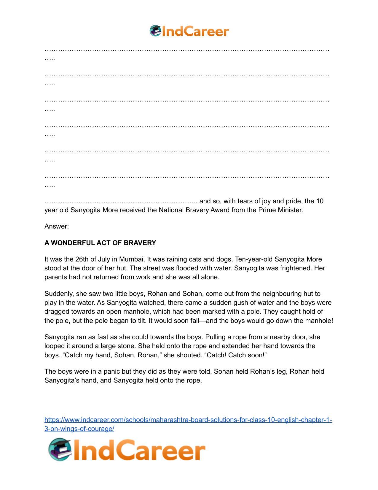 Maharashtra Board Solutions for Class 10- English: Chapter 1.3- On Wings of Courage - Page 15