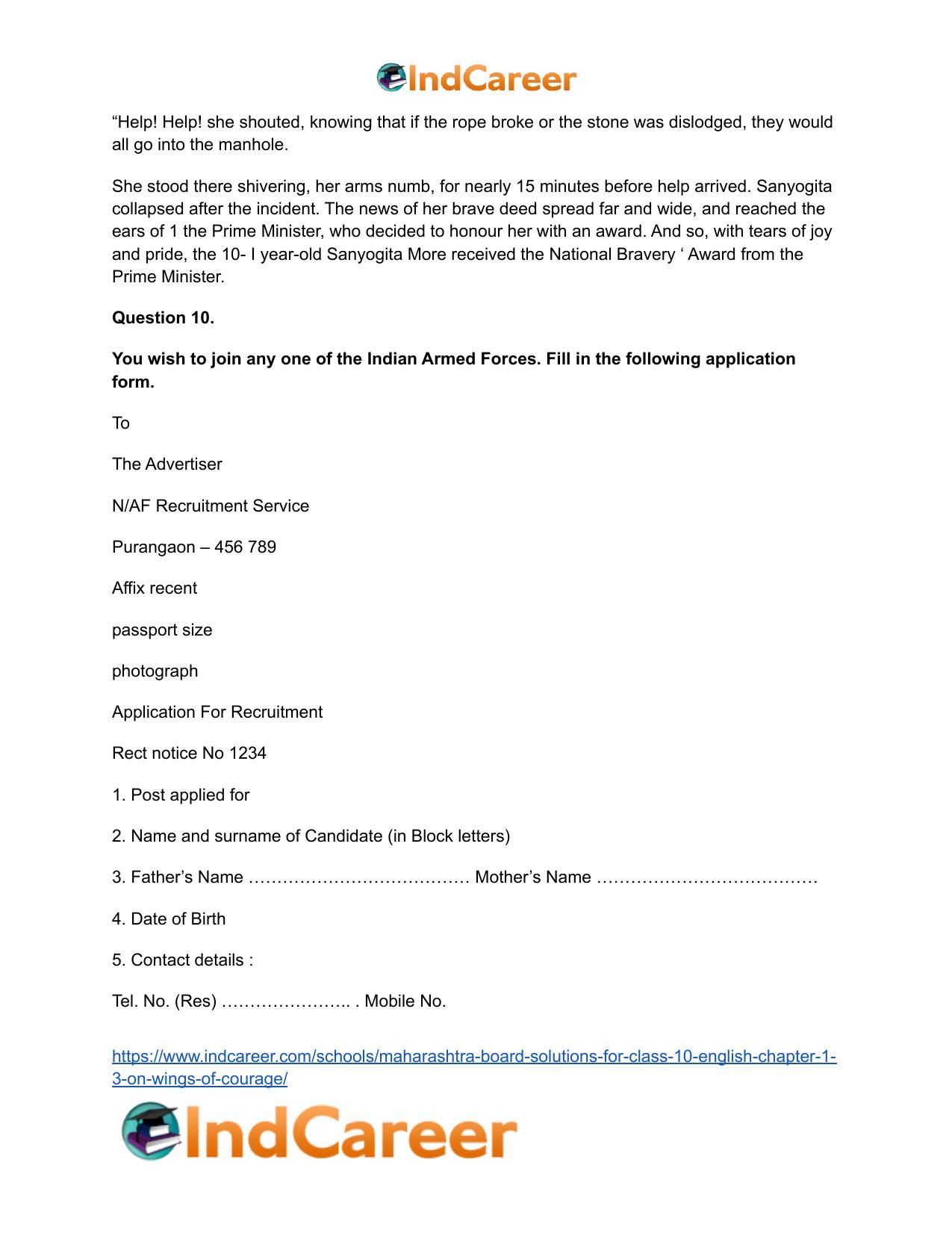 Maharashtra Board Solutions for Class 10- English: Chapter 1.3- On Wings of Courage - Page 16