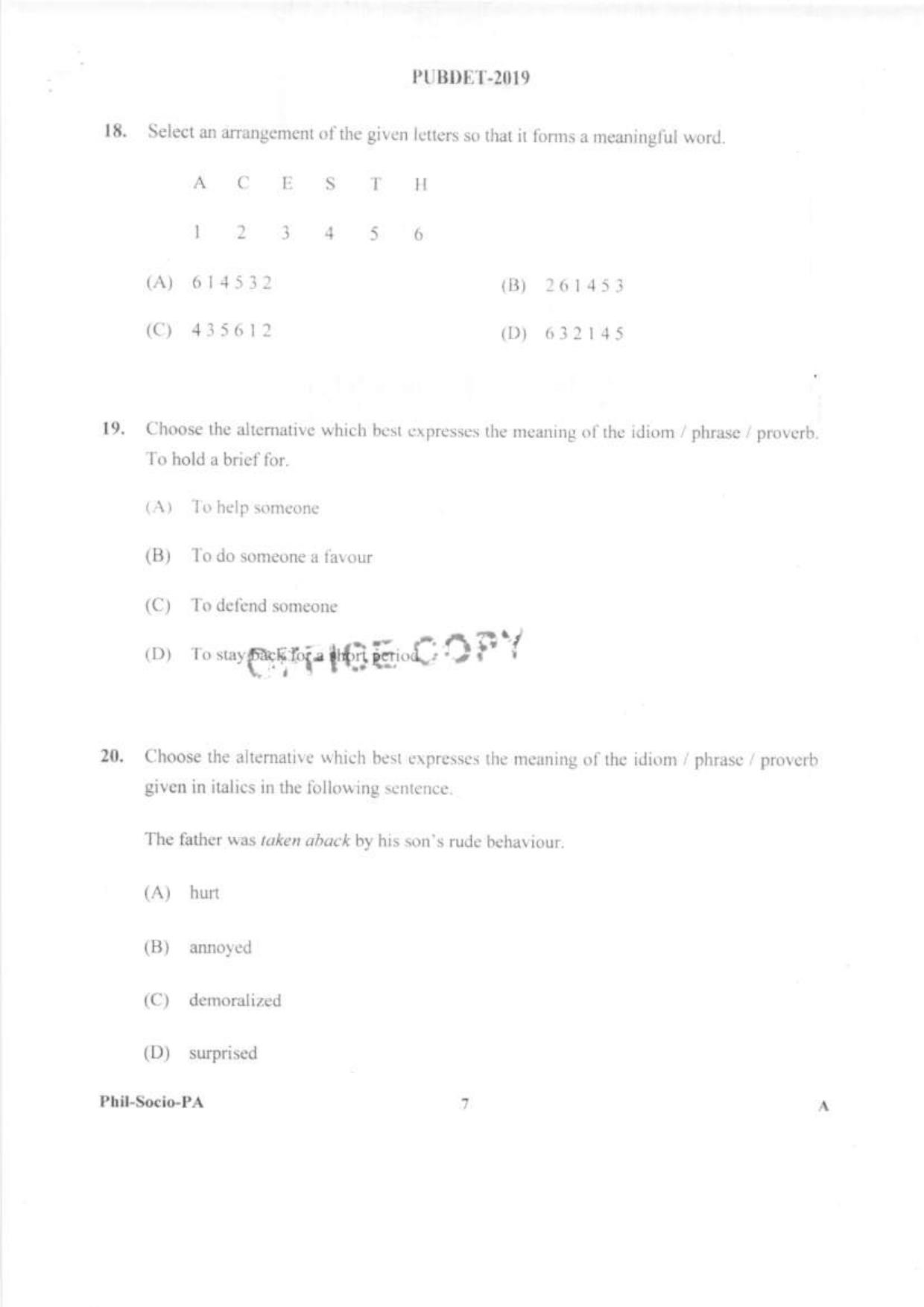 PUBDET 2019 Phil, Socio, Perf Arts Question Paper - Page 6