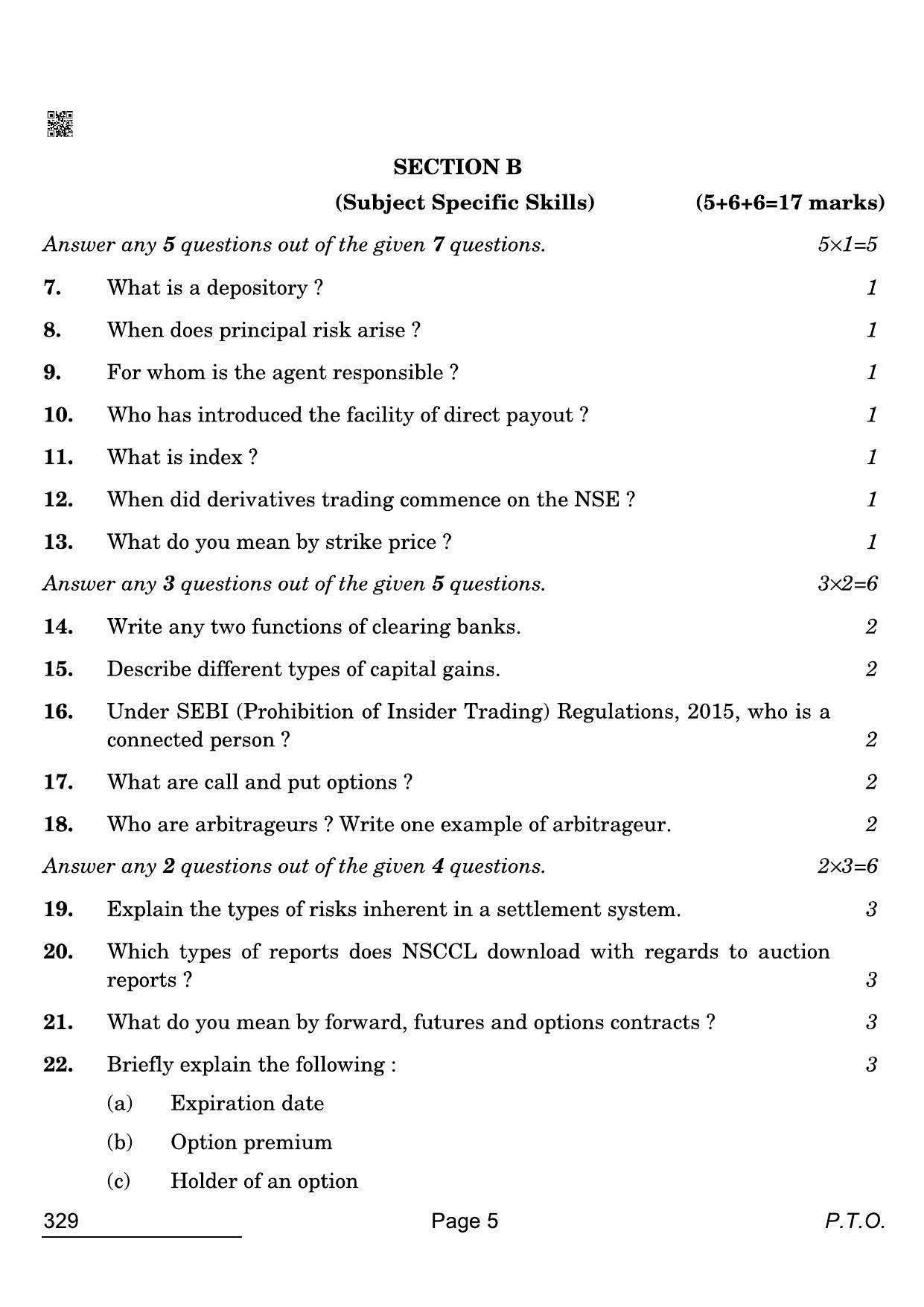 CBSE Class 12 329 Financial Market Management 2022 Compartment Question Paper - Page 5