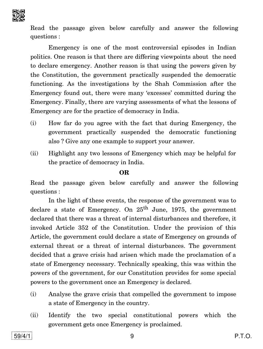 CBSE Class 12 59-4-1 Political Science 2019 Question Paper - Page 9