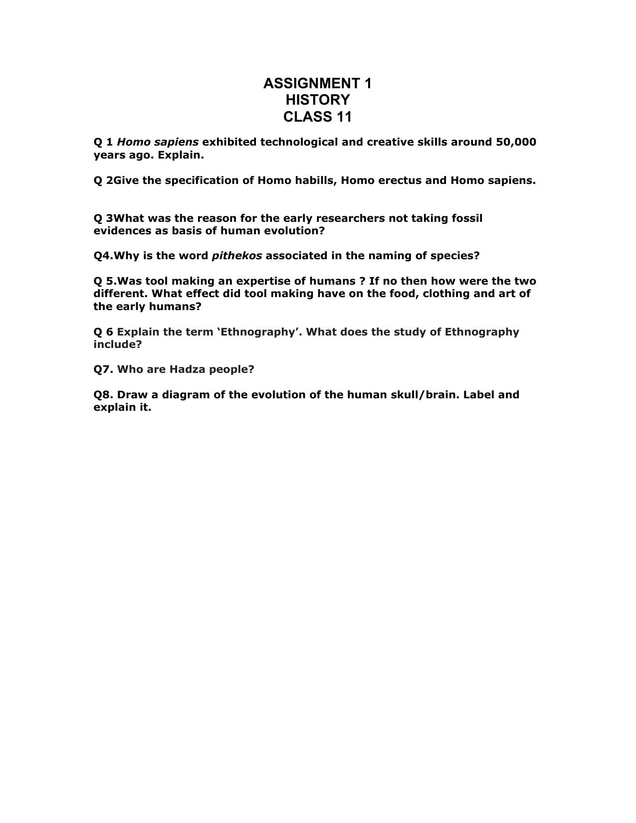 CBSE Worksheets for Class 11 History Assignment 3 - Page 1