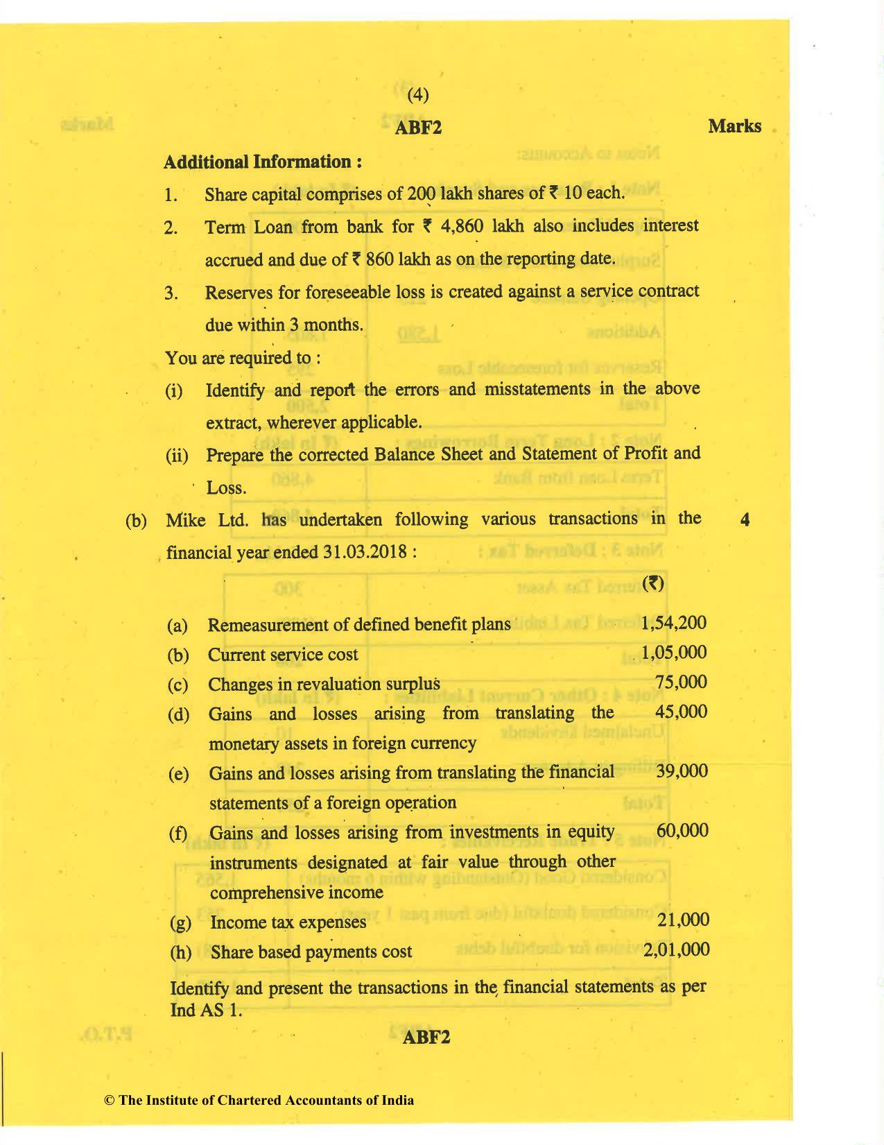 CA Final May 2019 Question Paper - Paper 1 – Financial Reporting - Page 4