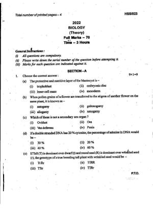 MBSE HSSLC 2022 Science Question Paper