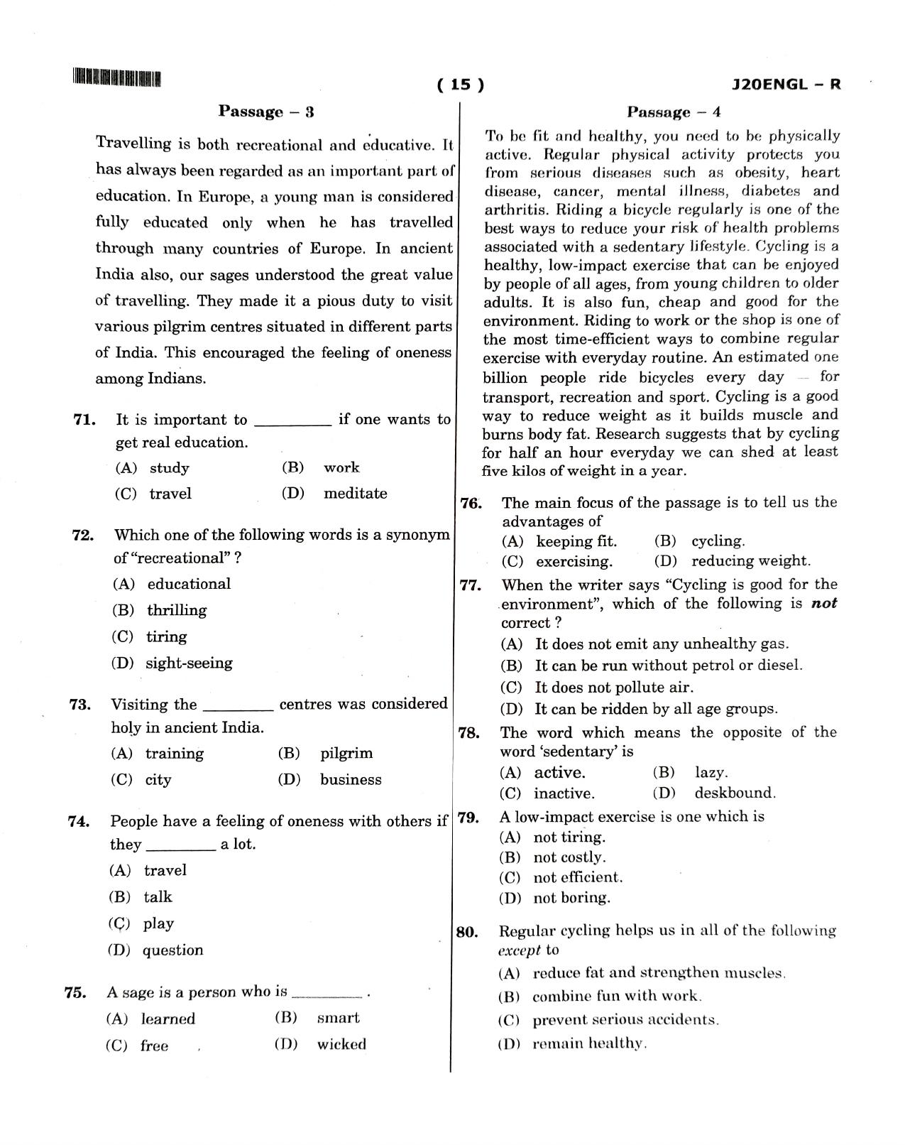 JNVST Class 6 2020 Question Paper with Solutions - Page 15