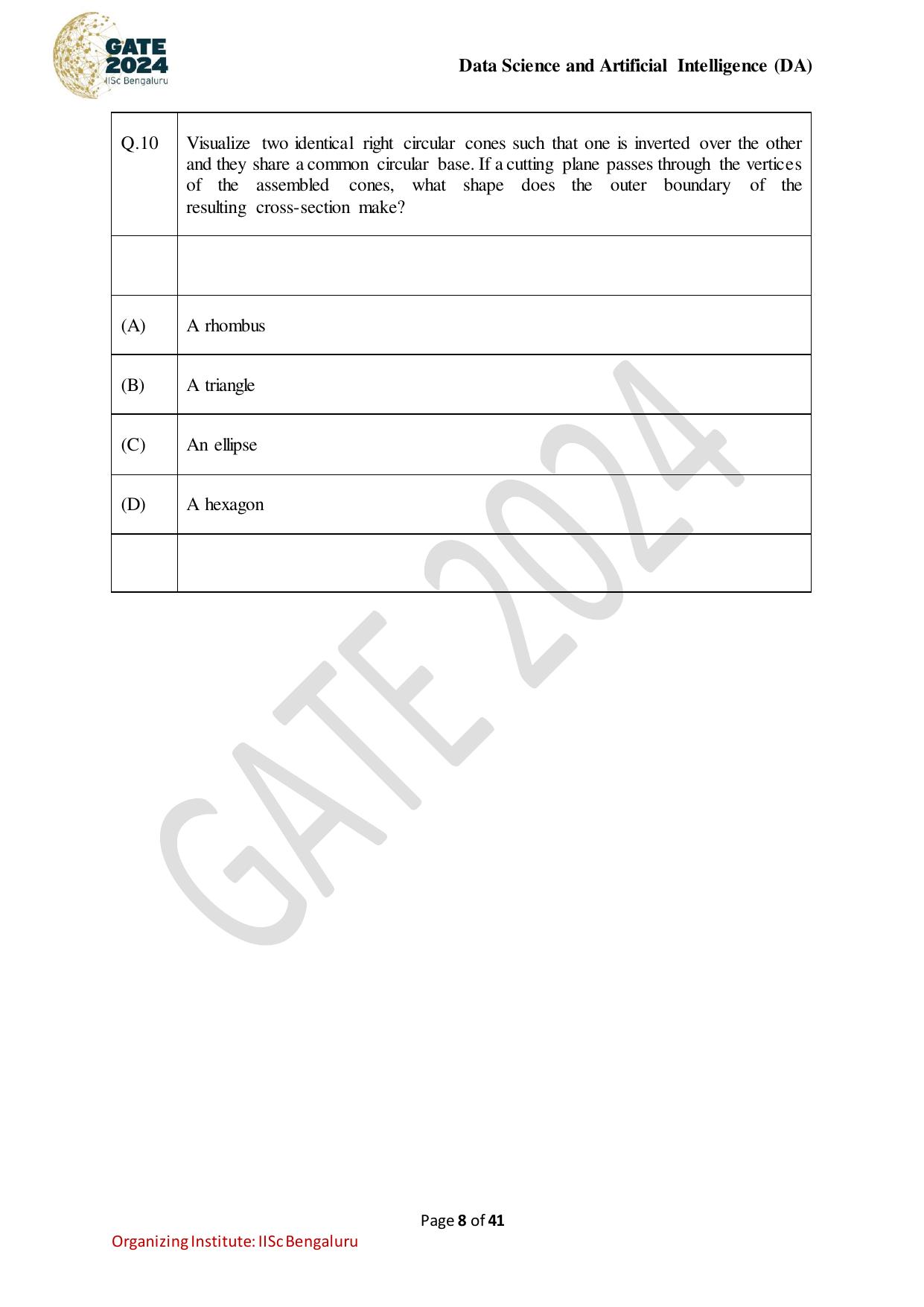 GATE 2024 Data Science and Artificial Intelligence (DA) Question Paper - Page 8