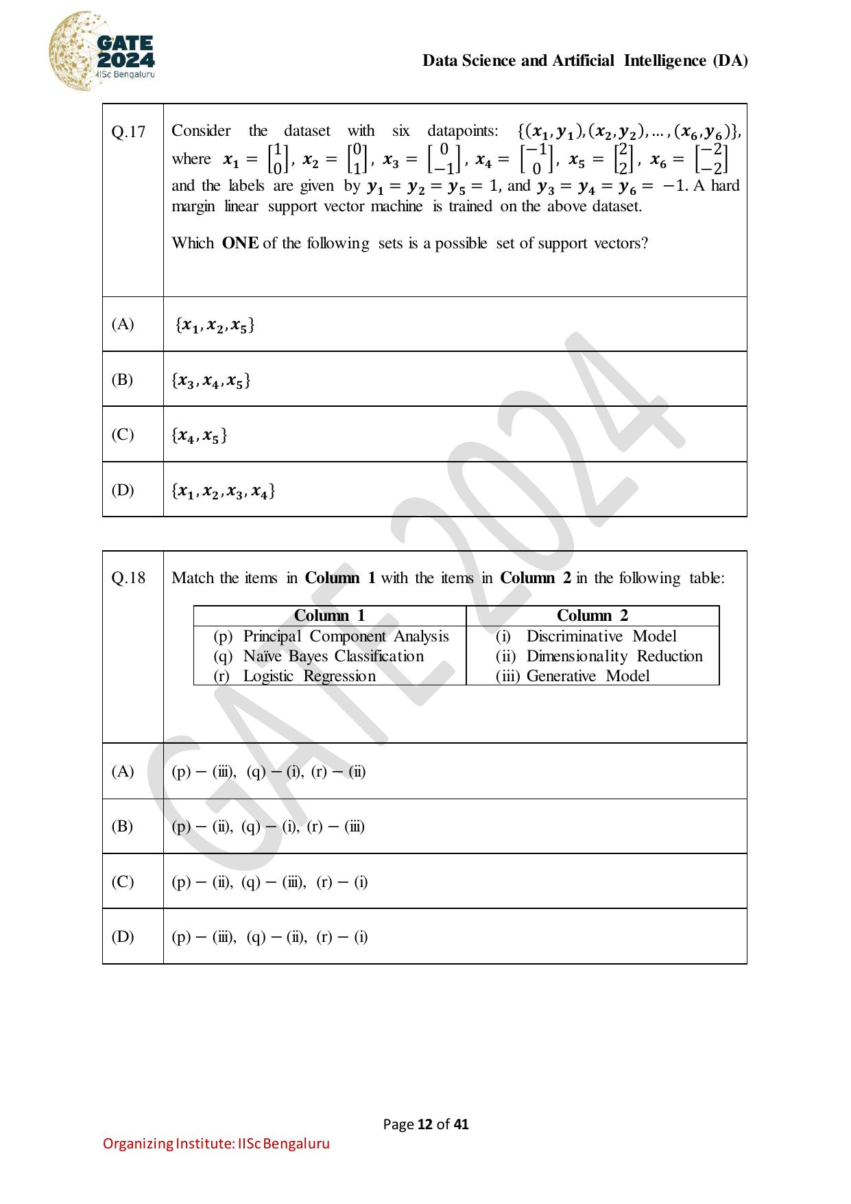 GATE 2024 Data Science and Artificial Intelligence (DA) Question Paper - Page 12