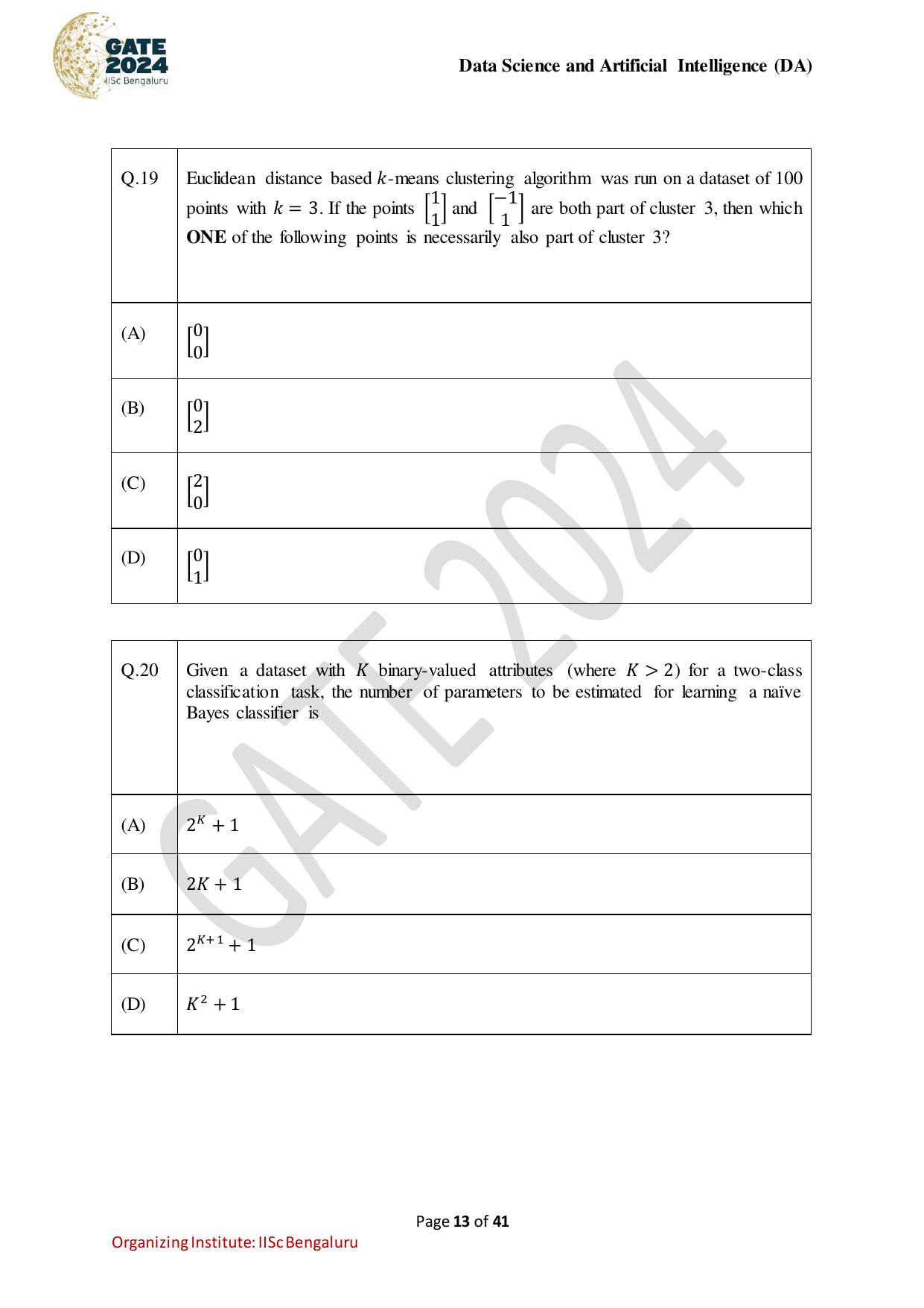 GATE 2024 Data Science and Artificial Intelligence (DA) Question Paper - Page 13