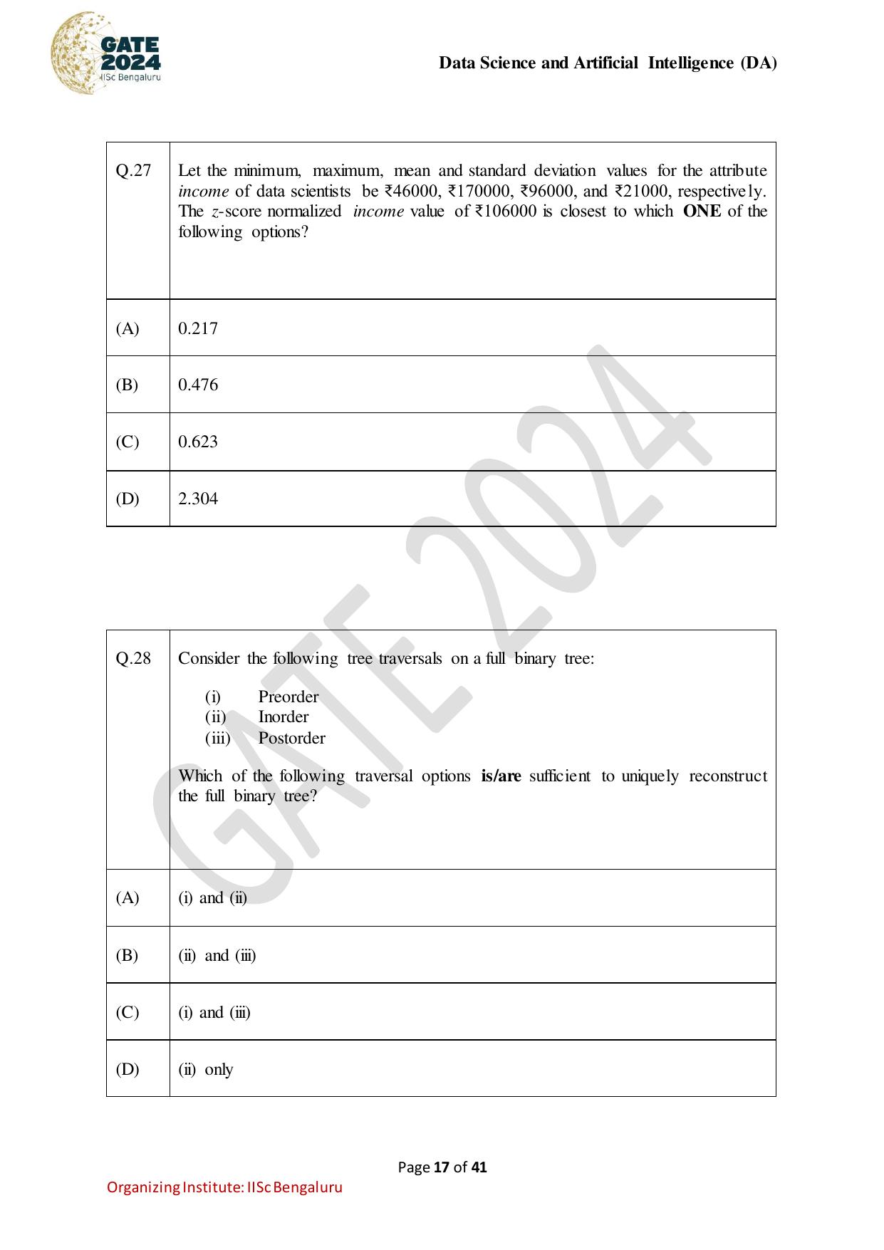 GATE 2024 Data Science and Artificial Intelligence (DA) Question Paper - Page 17