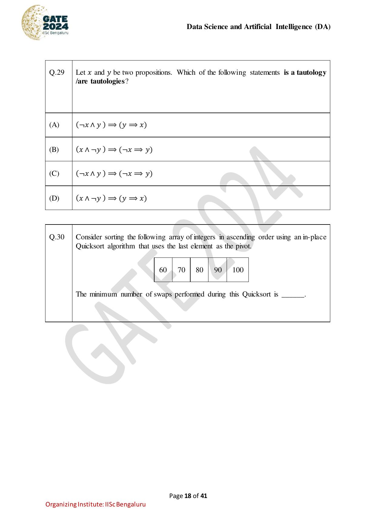 GATE 2024 Data Science and Artificial Intelligence (DA) Question Paper - Page 18