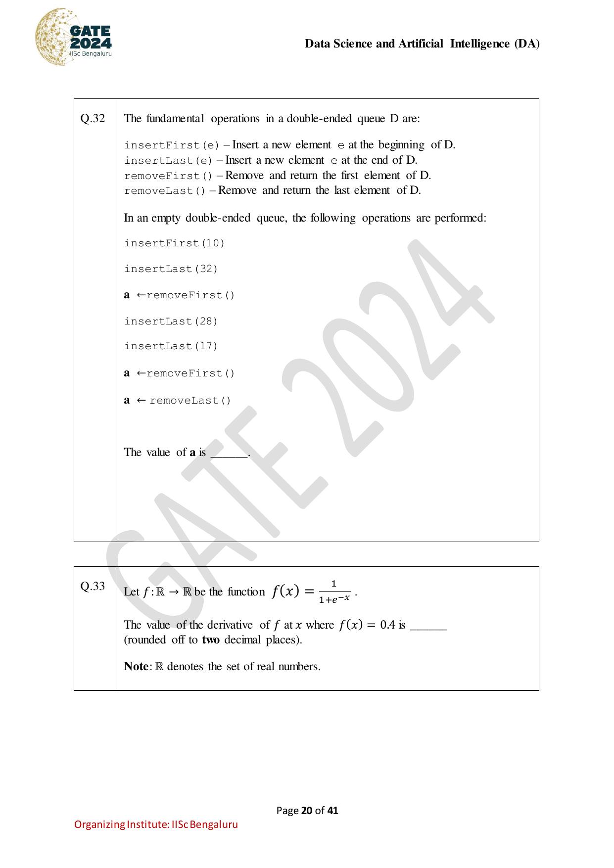 GATE 2024 Data Science and Artificial Intelligence (DA) Question Paper - Page 20