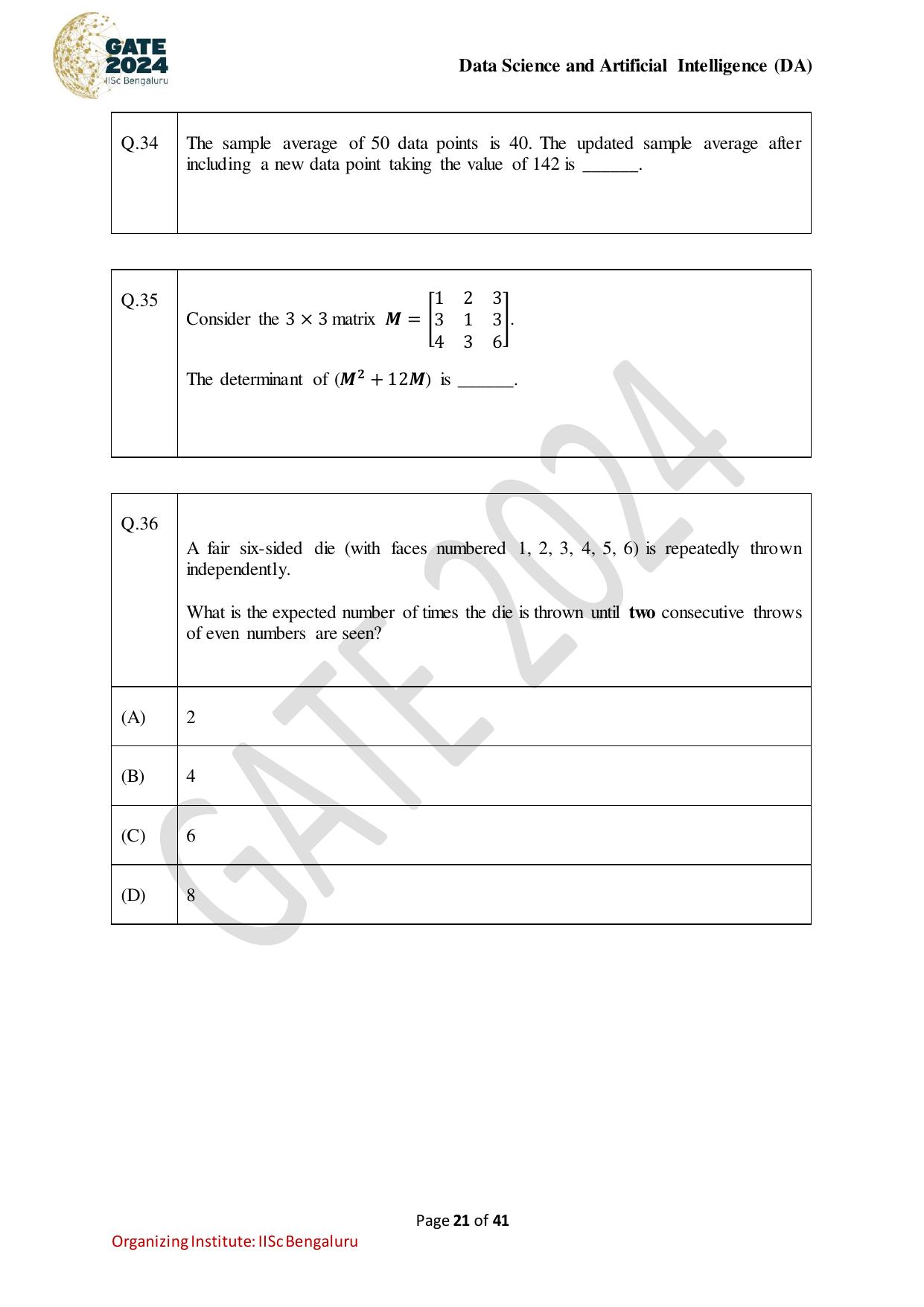 GATE 2024 Data Science and Artificial Intelligence (DA) Question Paper - Page 21