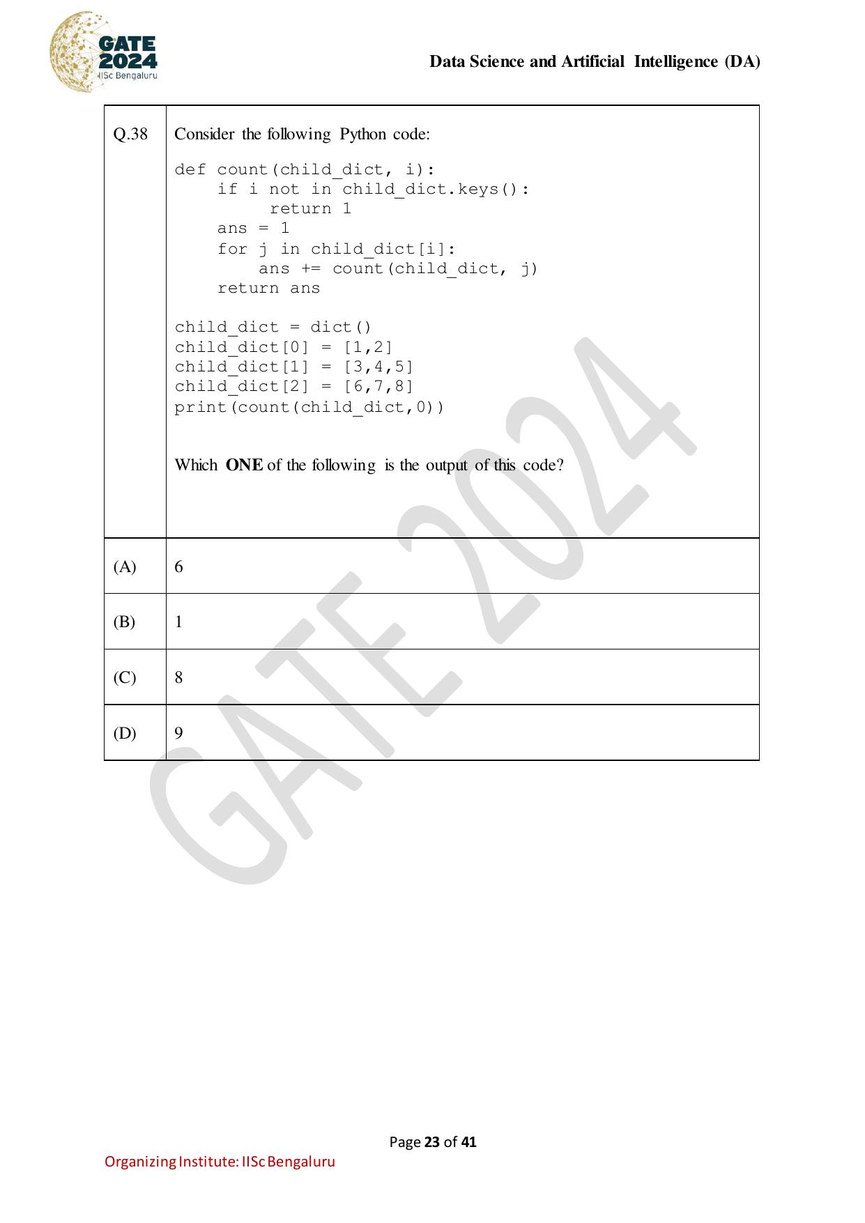GATE 2024 Data Science and Artificial Intelligence (DA) Question Paper - Page 23