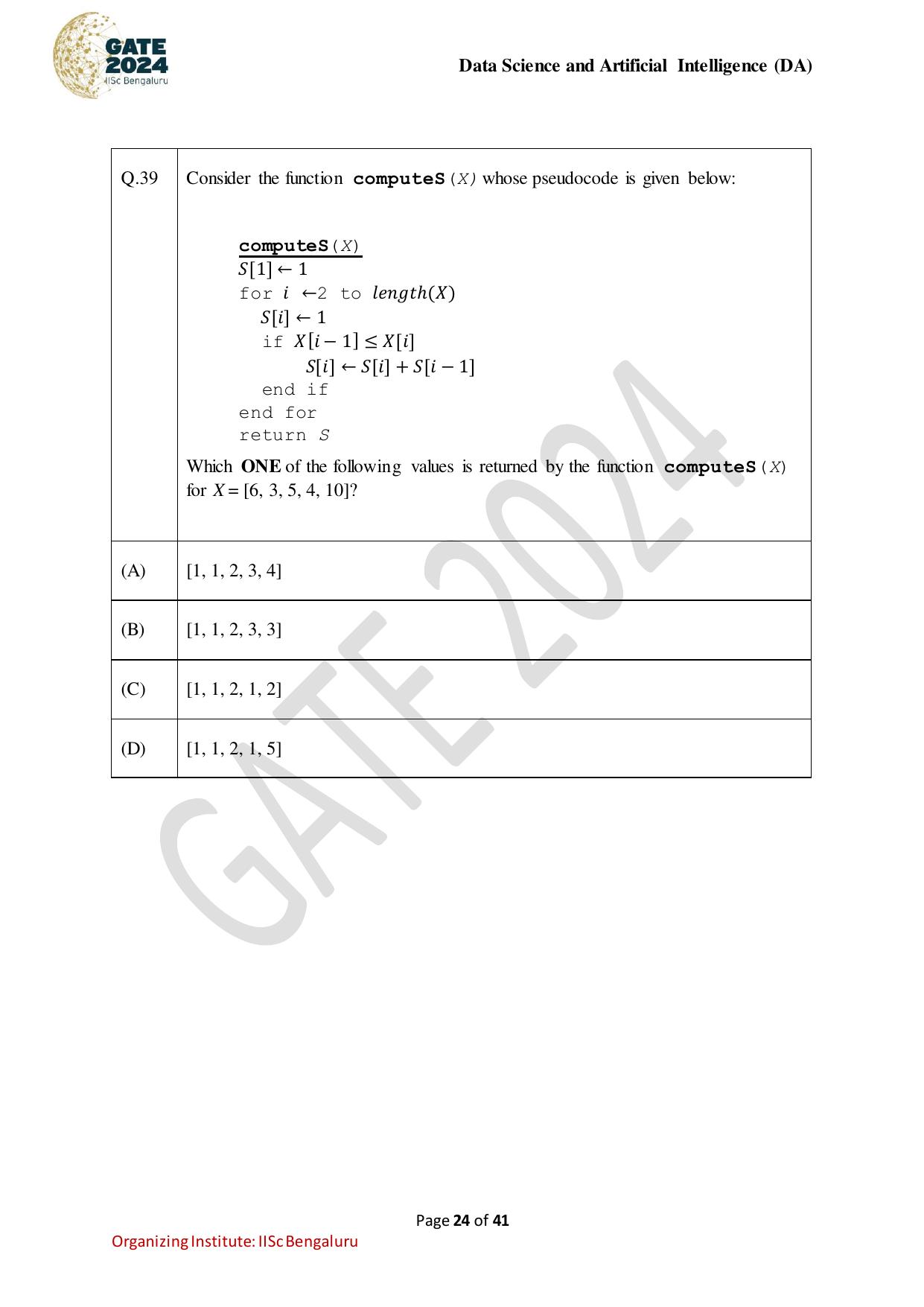 GATE 2024 Data Science and Artificial Intelligence (DA) Question Paper - Page 24