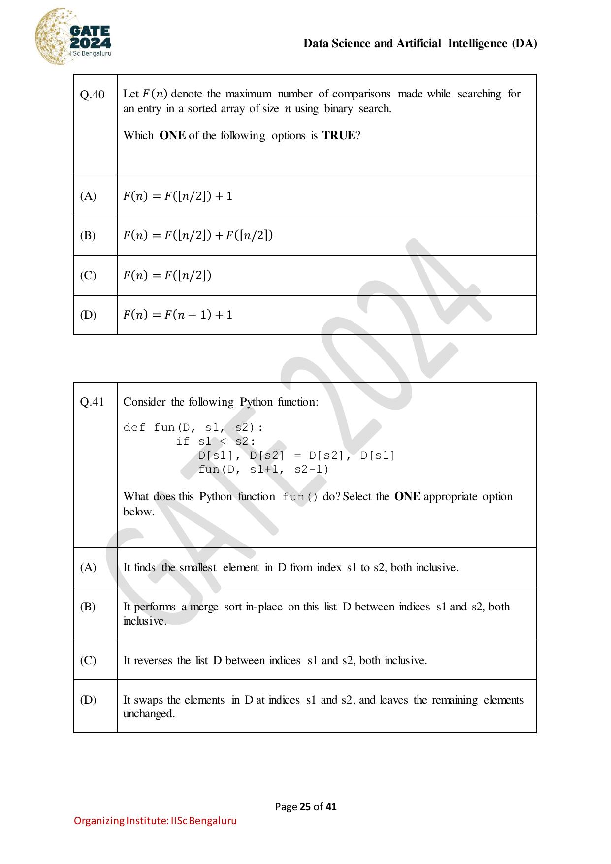 GATE 2024 Data Science and Artificial Intelligence (DA) Question Paper - Page 25