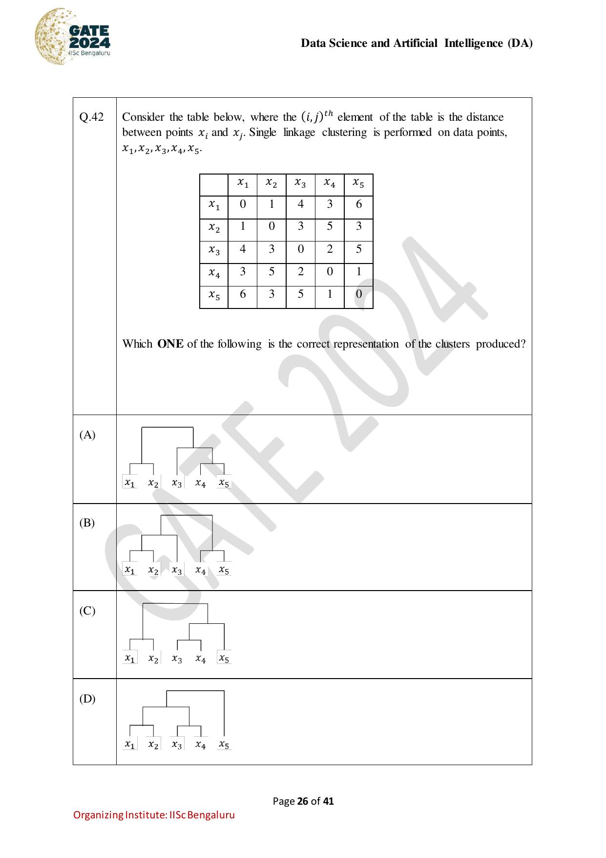 GATE 2024 Data Science and Artificial Intelligence (DA) Question Paper - Page 26
