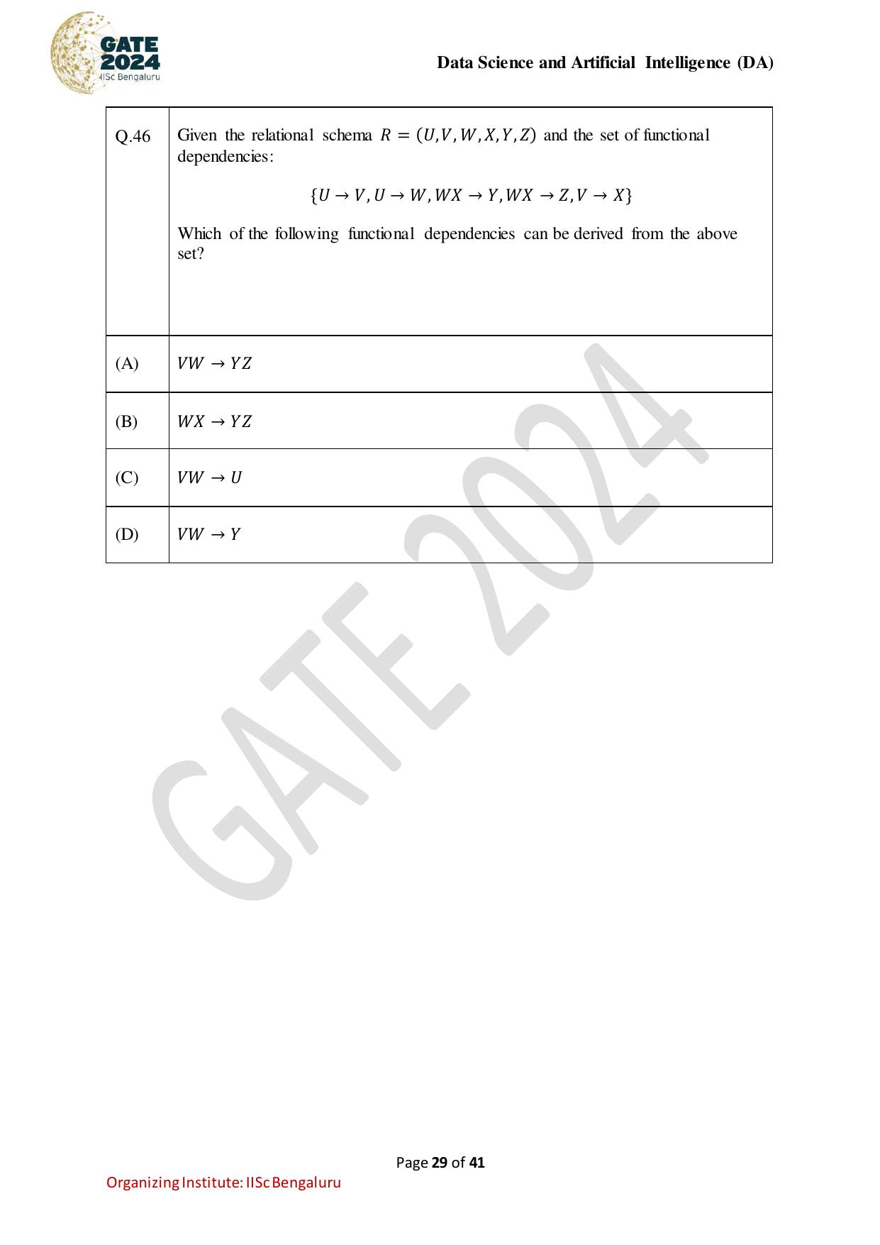 GATE 2024 Data Science and Artificial Intelligence (DA) Question Paper - Page 29