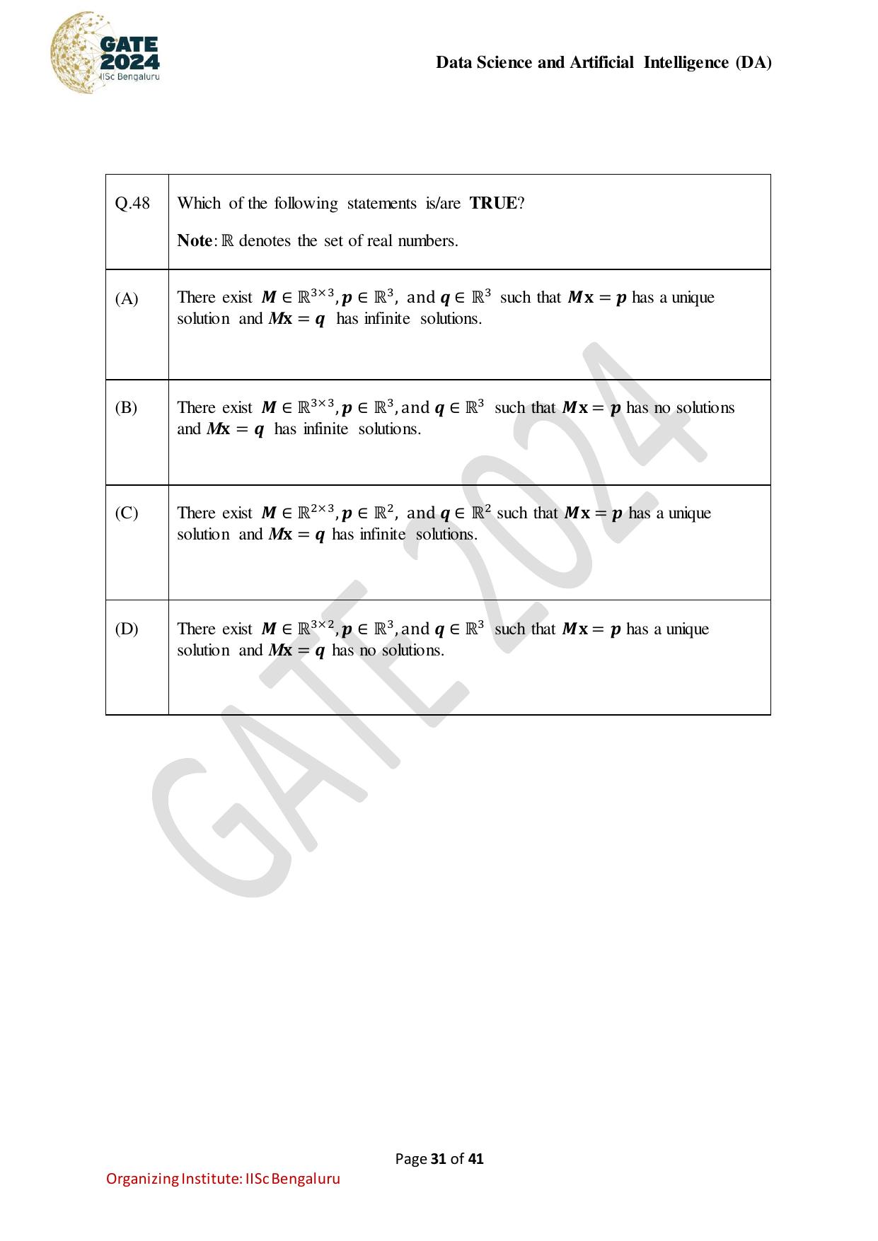 GATE 2024 Data Science and Artificial Intelligence (DA) Question Paper - Page 31