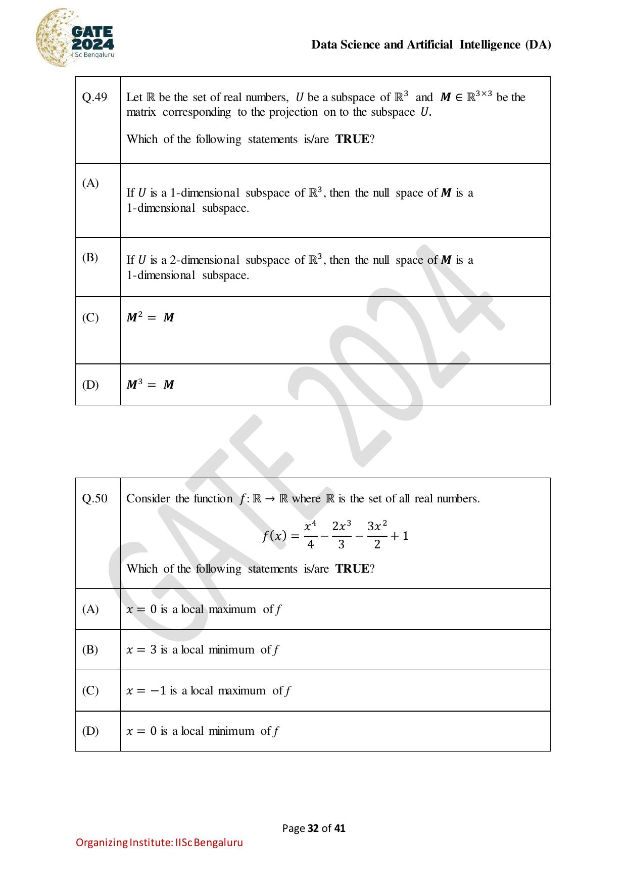 GATE 2024 Data Science and Artificial Intelligence (DA) Question Paper - Page 32