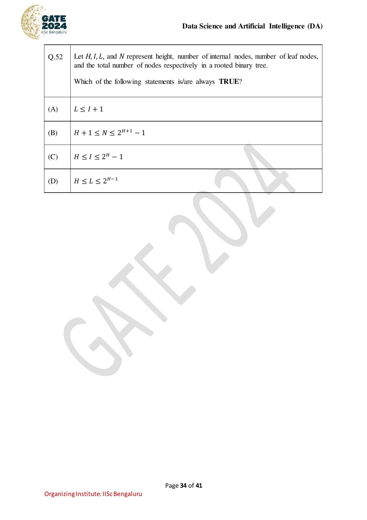GATE 2024 Data Science and Artificial Intelligence (DA) Question Paper - Page 34