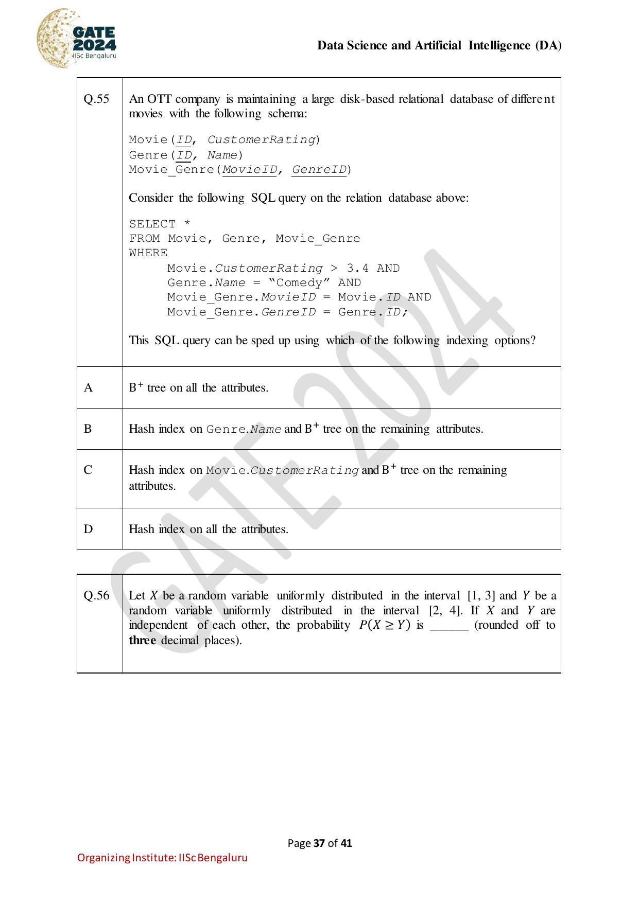 GATE 2024 Data Science and Artificial Intelligence (DA) Question Paper - Page 37
