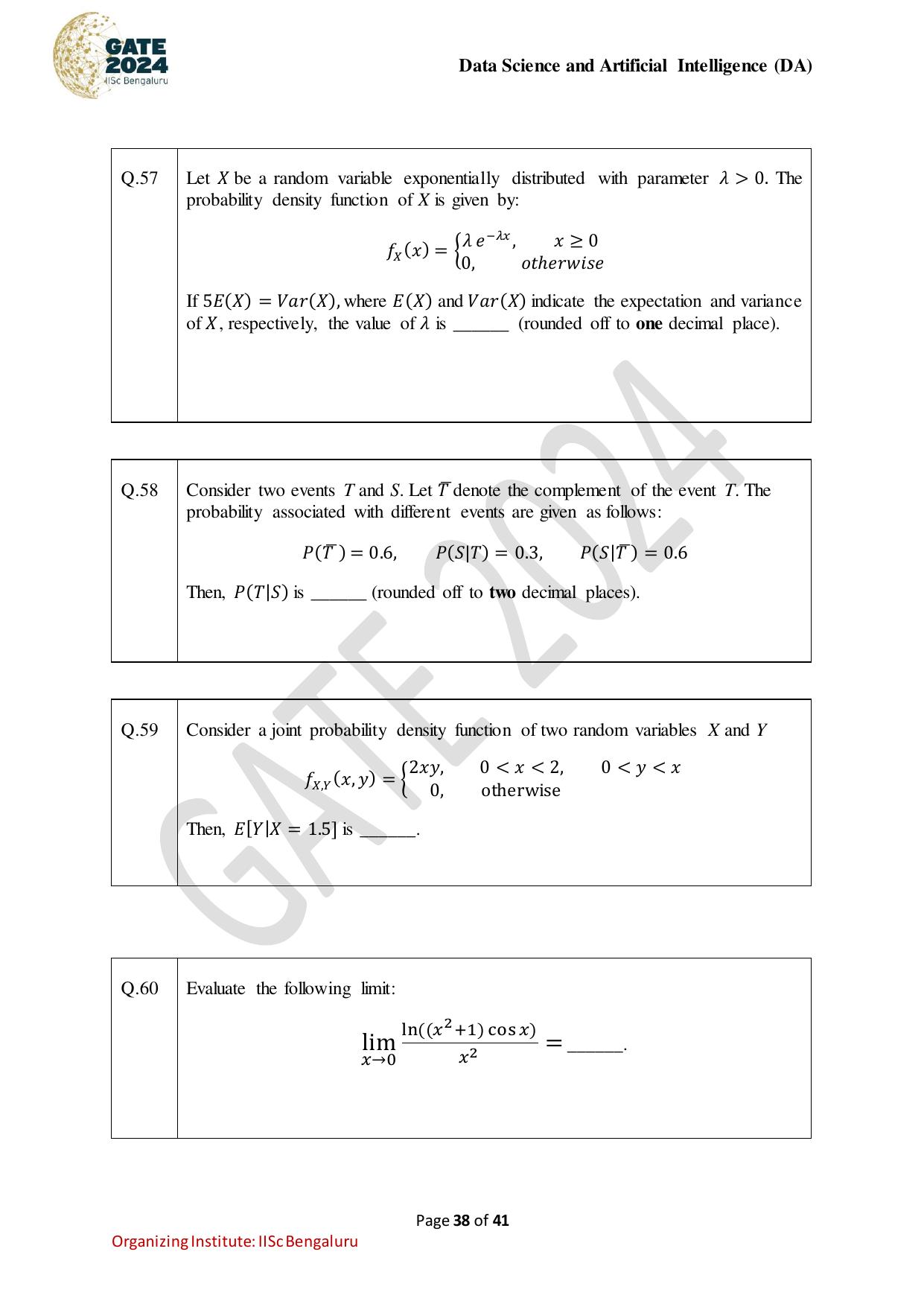 GATE 2024 Data Science and Artificial Intelligence (DA) Question Paper - Page 38