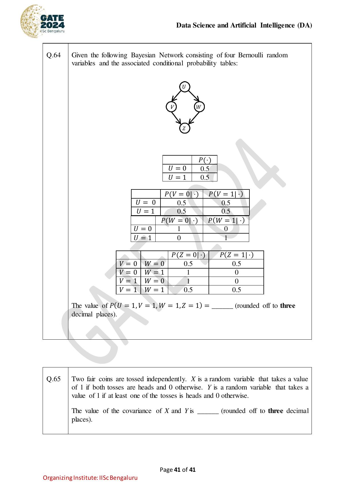 GATE 2024 Data Science and Artificial Intelligence (DA) Question Paper - Page 41