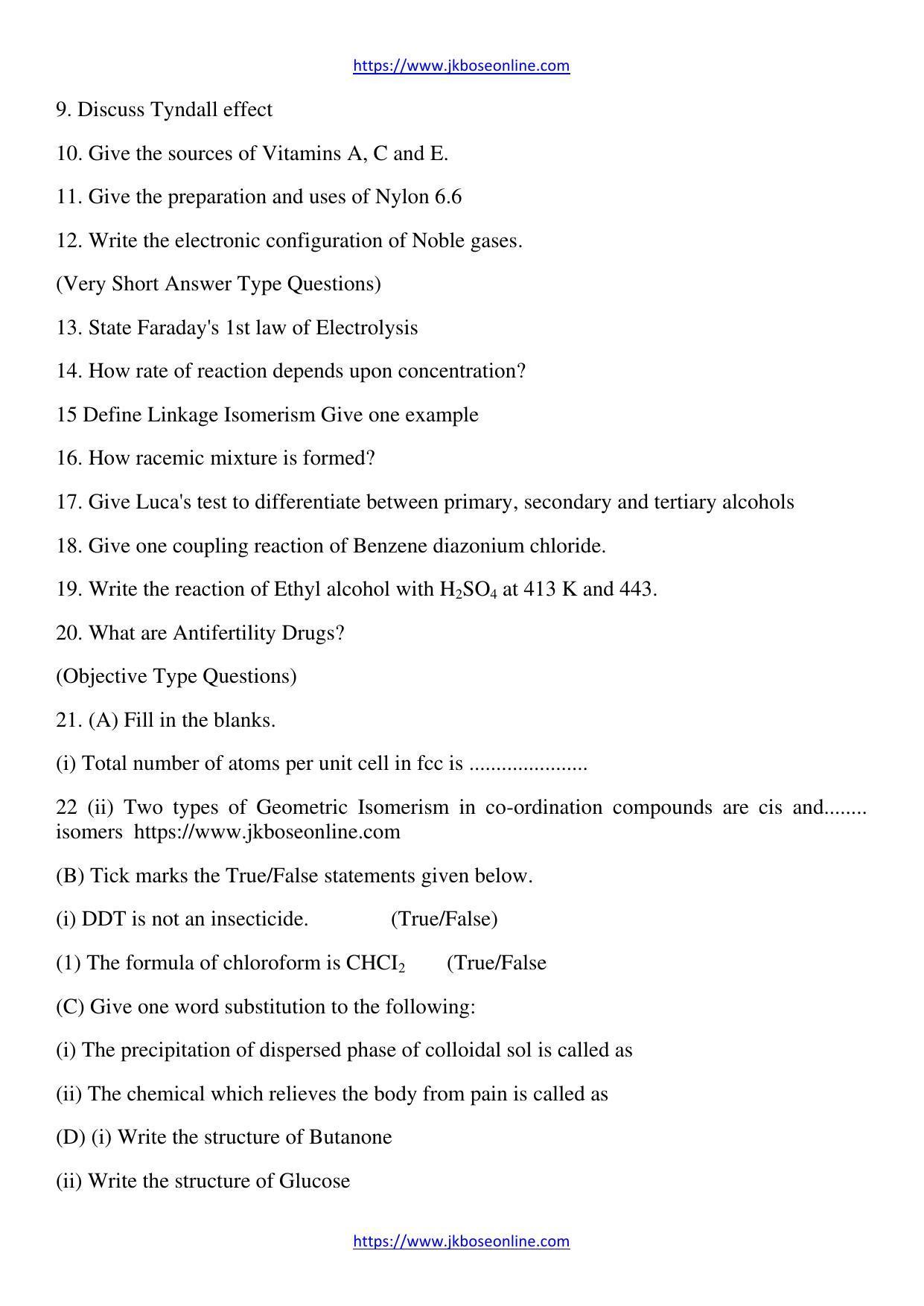 JKBOSE Class 12 Chemistry Question Papers 2012 (45018-C) - Page 2
