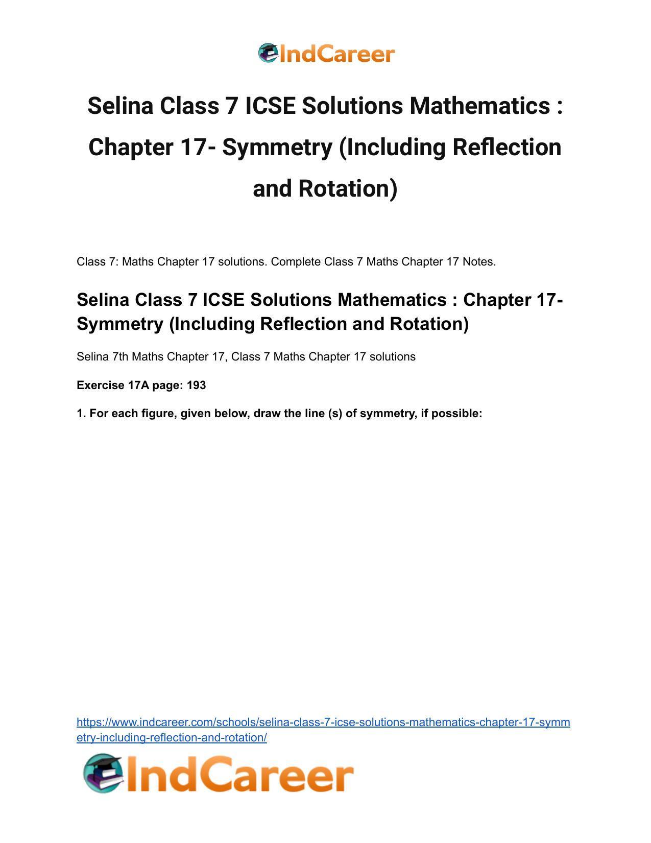 Selina Class 7 ICSE Solutions Mathematics : Chapter 17- Symmetry (Including Reflection and Rotation) - Page 2